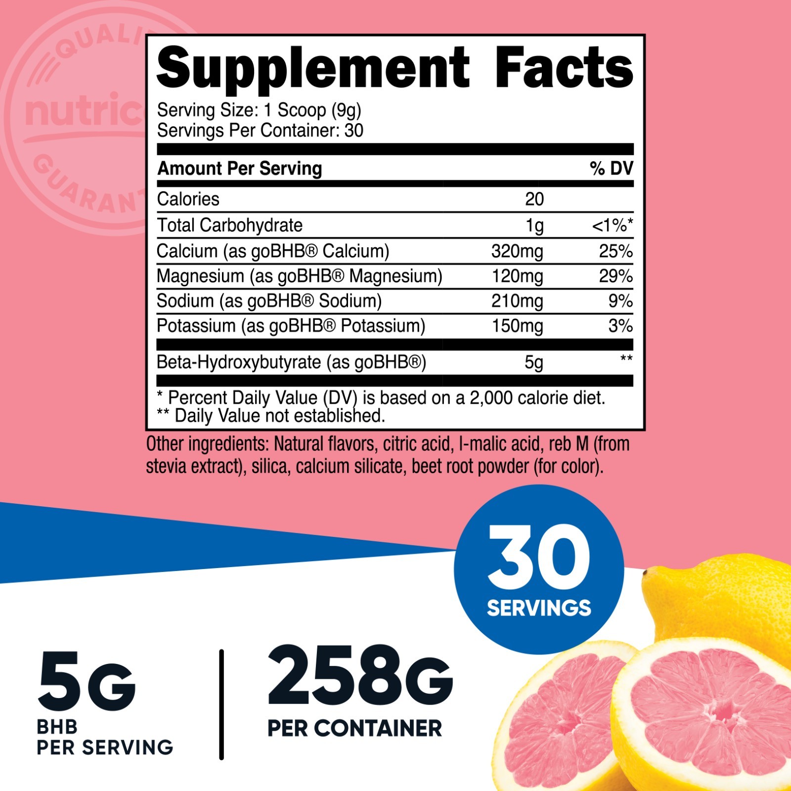 Nutricost BHB Salts Supplement Drink Mix (Strawberry Lemonade) 30 Servings