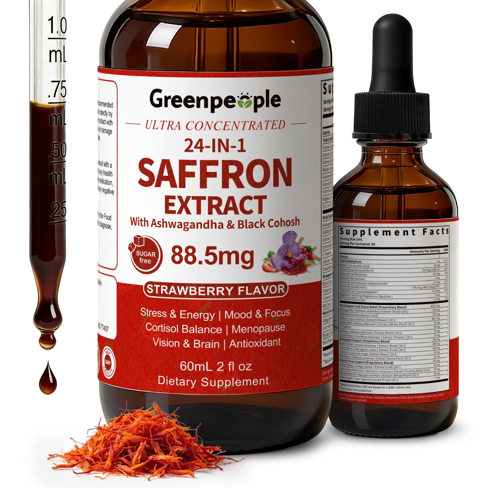 Saffron Extract Drops 24-in-1 with Ashwagandha & Lion’s Mane – Mood, Focus, Stre
