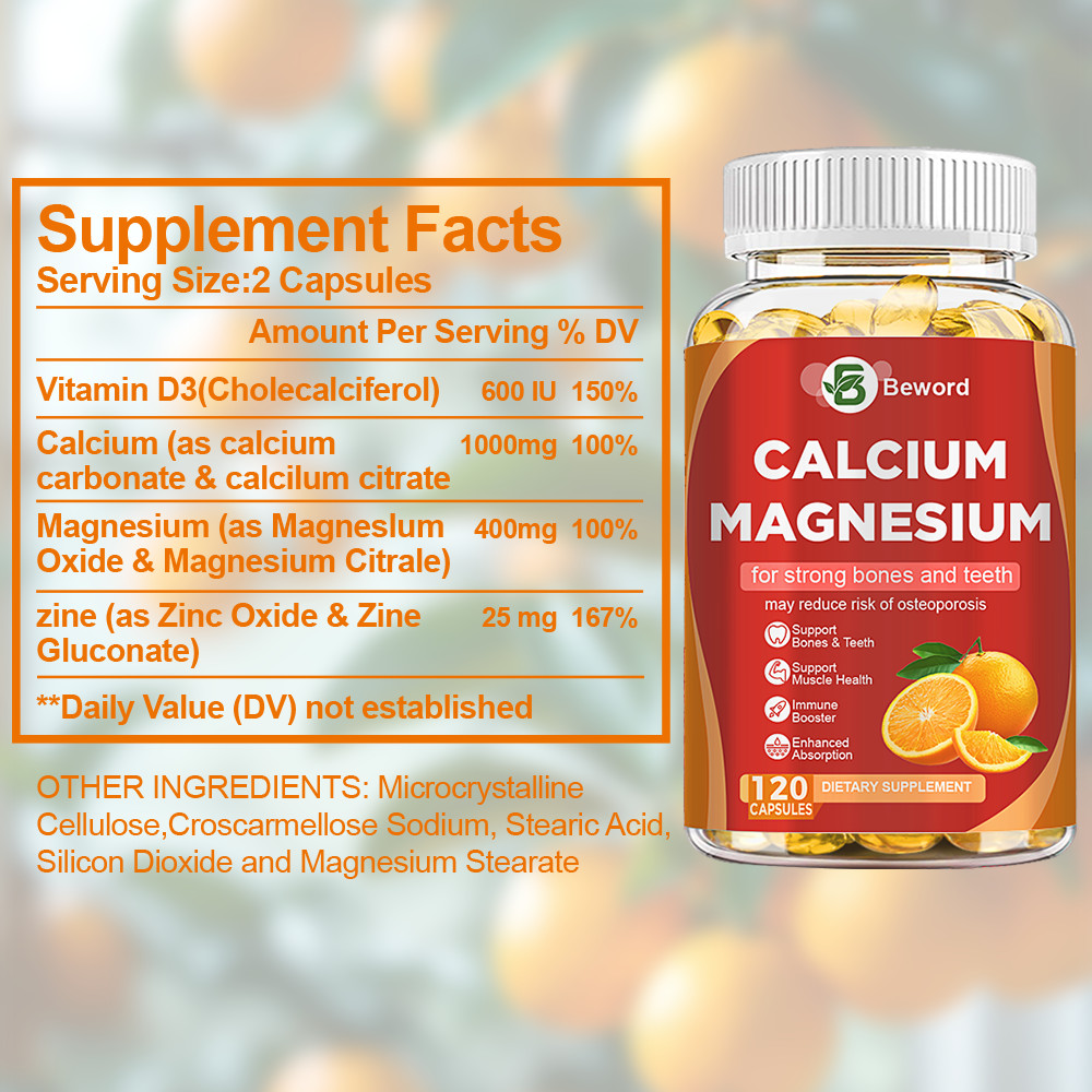 Calcium Magnesium Zinc with Vitamin D3 Support Bone Musle Nerve Health 120 PCS