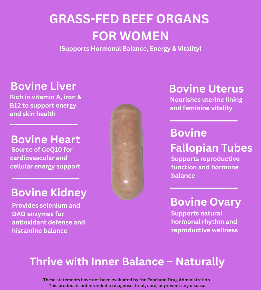 PrimoNourish Grass-Fed Beef Organ Supplement for Women, 120 Capsules
