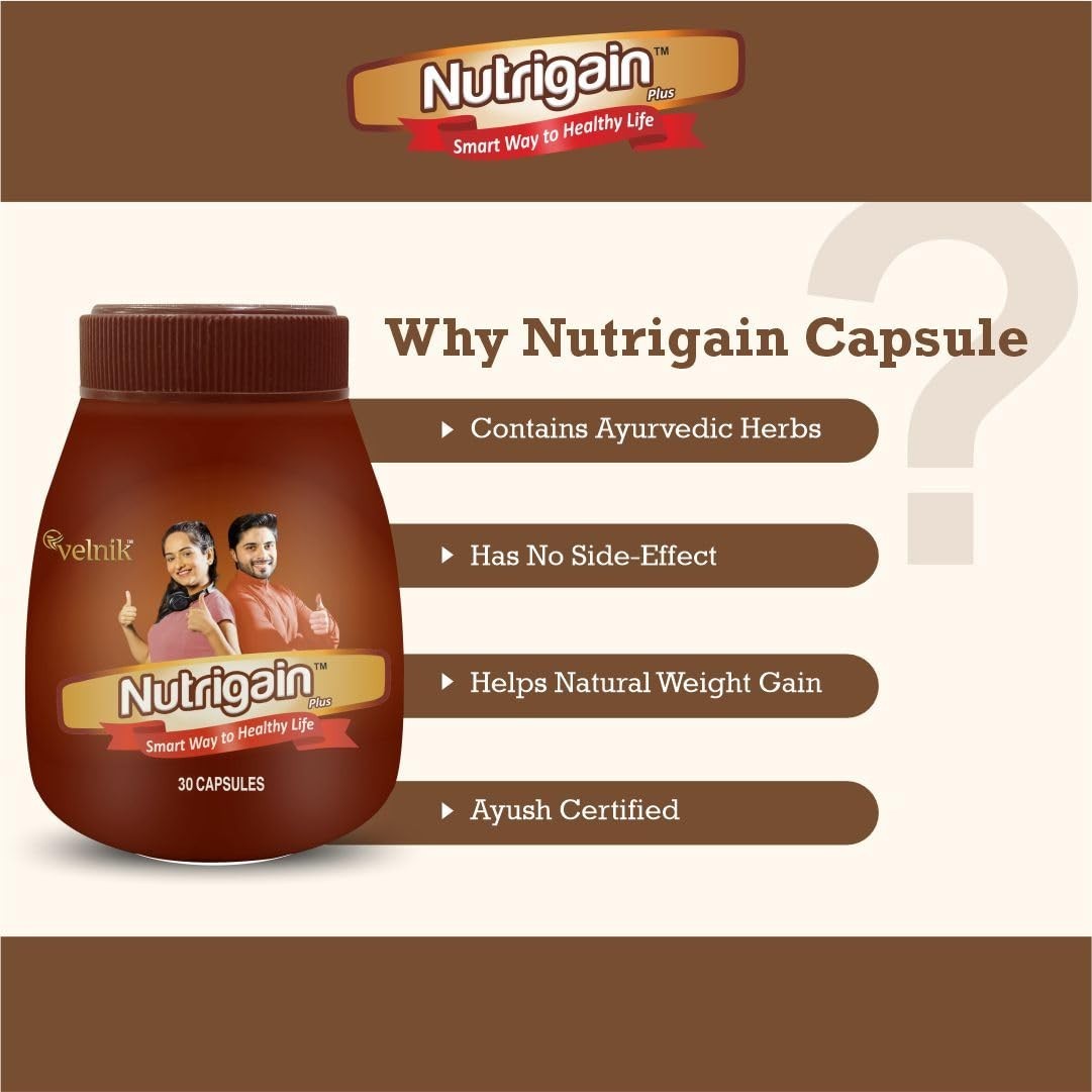 Nutrigain Plus Ayurvedic Weight Gainer Supplement Capsules Unisex, 60tab