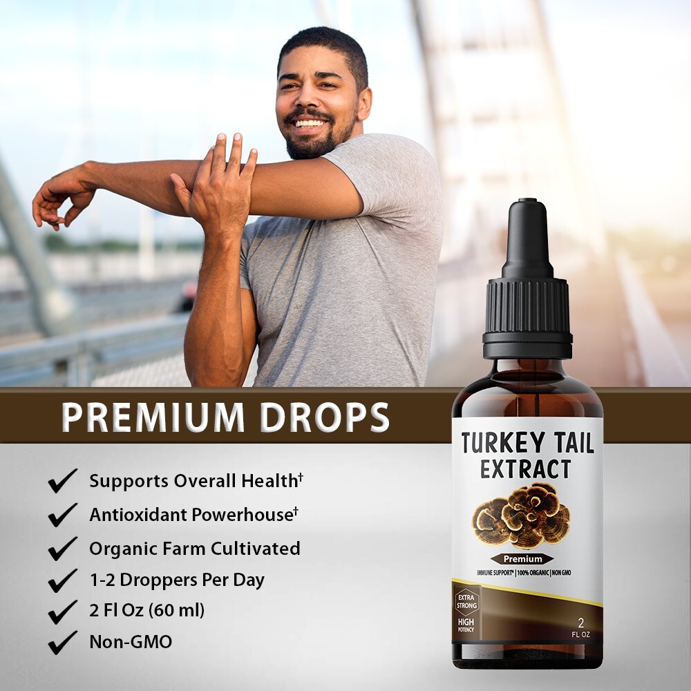 Turkey Tail Mushroom Extract Strong Organic Tincture Liquid Herbal Drops 2 Fl oz