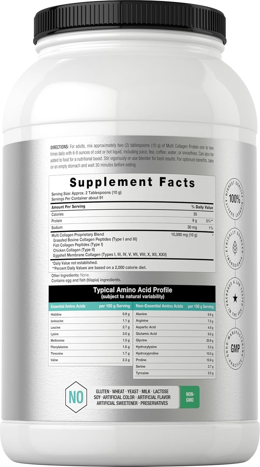 Horbaach Multi Collagen Protein Powder 32oz Types I II III Grass Fed Keto