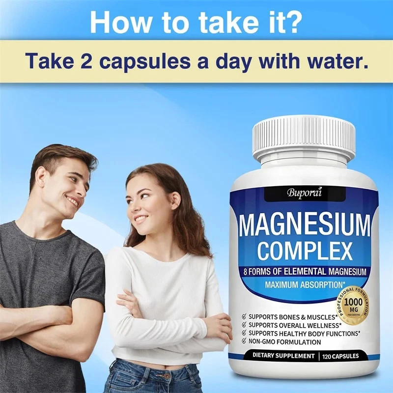 Magnesium complex supplement: 1000mg of 8-element magnesium, 180 capsules