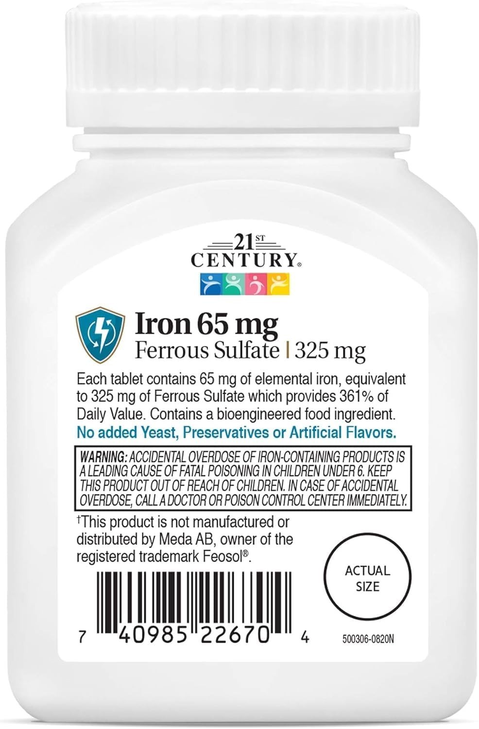 Daily Nutrition: 120 Count Gluten-Free 65mg Slow-Release Iron Tablets for Adults