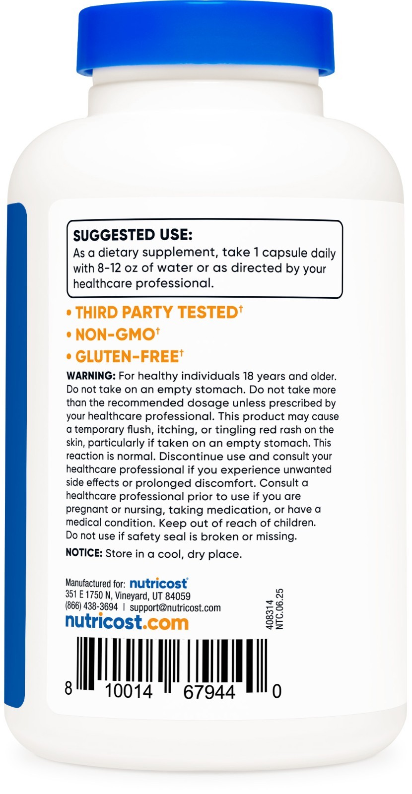 Nutricost Niacin (Vitamin B3) 500mg, 240 Caps – Gluten Free and Non-GMO