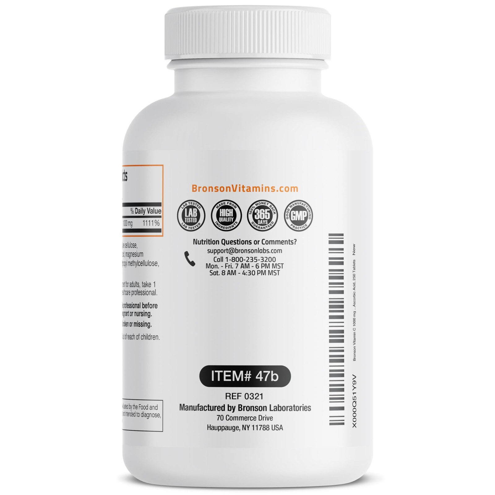 Bronson Vitamin C 1000mg Premium Non-GMO Ascorbic Acid 250 Count (Pack of 1)