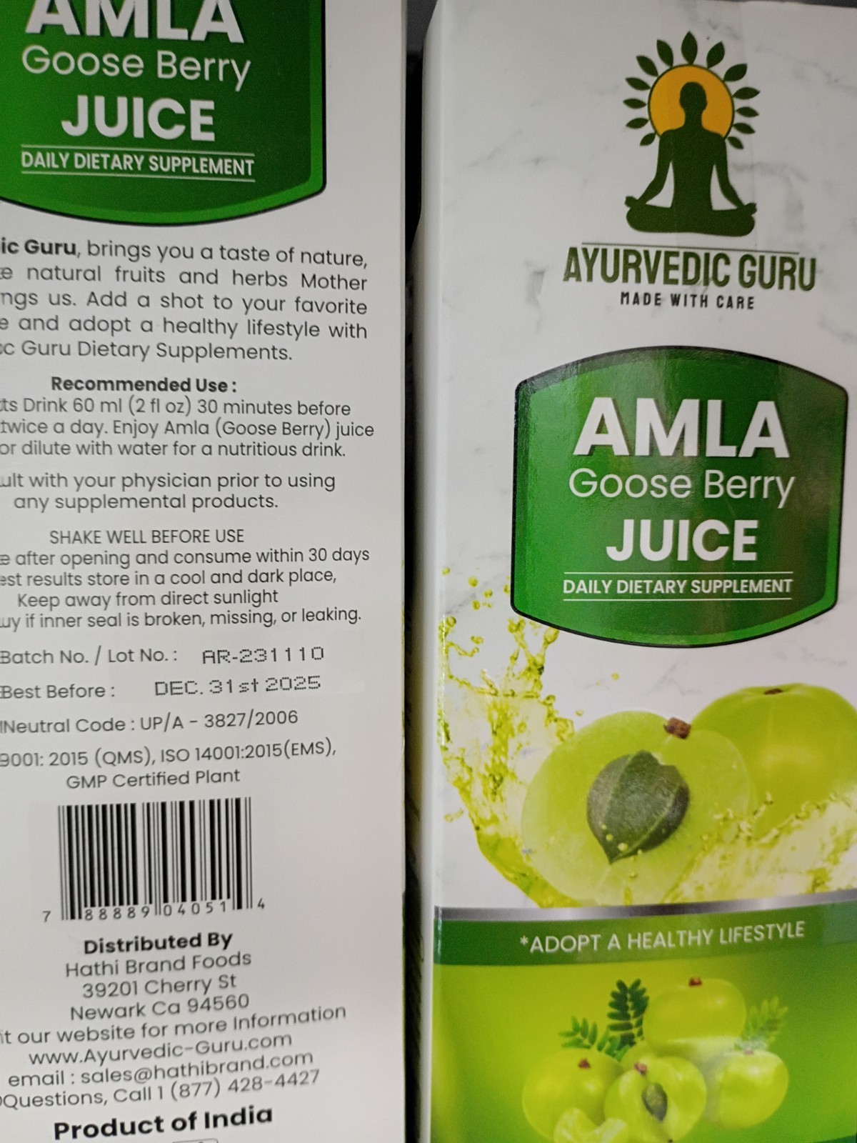 Ayurvedic Guru Amla (Goose Berry) Vitamin Liquid 60 ml (2 fl oz) Before Meal