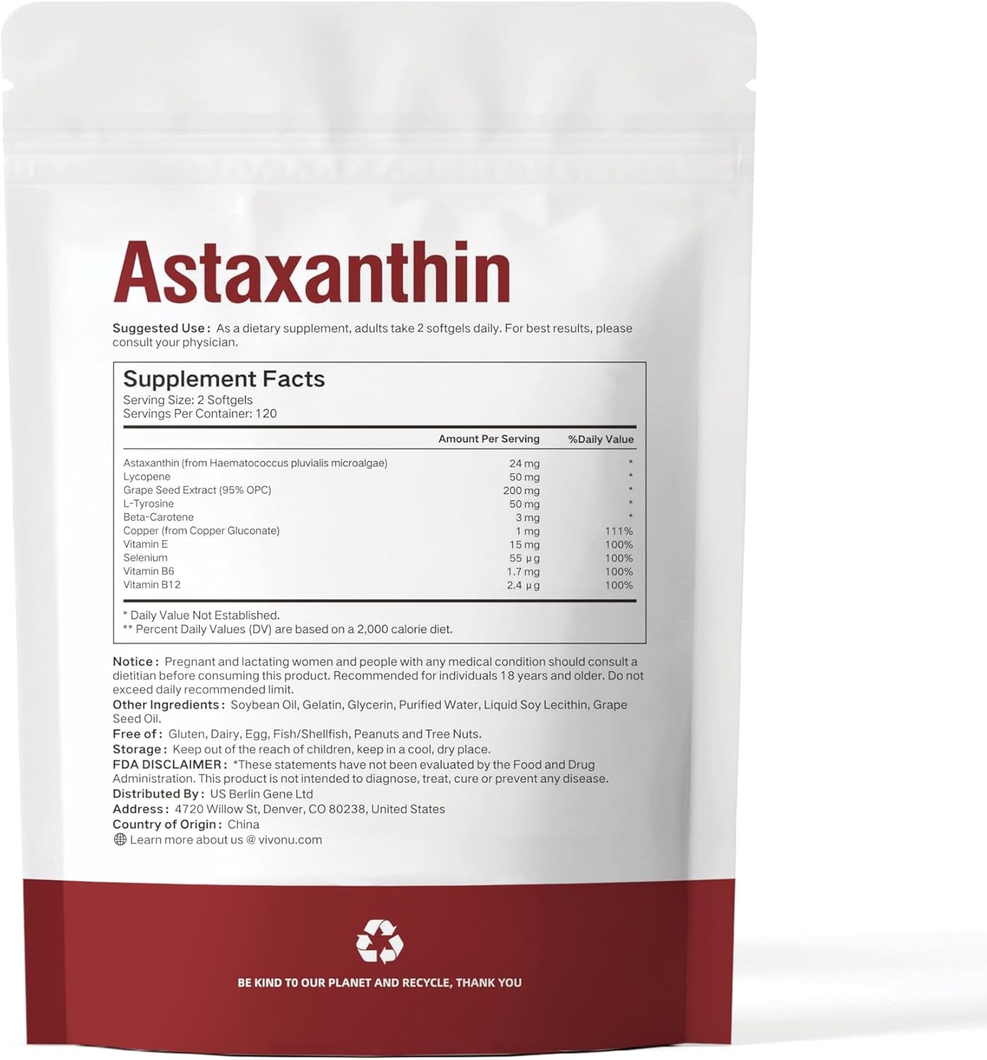 10 in 1 Astaxanthin Supplements 24Mg, 4 Month Supply, Astaxantina Antioxidant fr