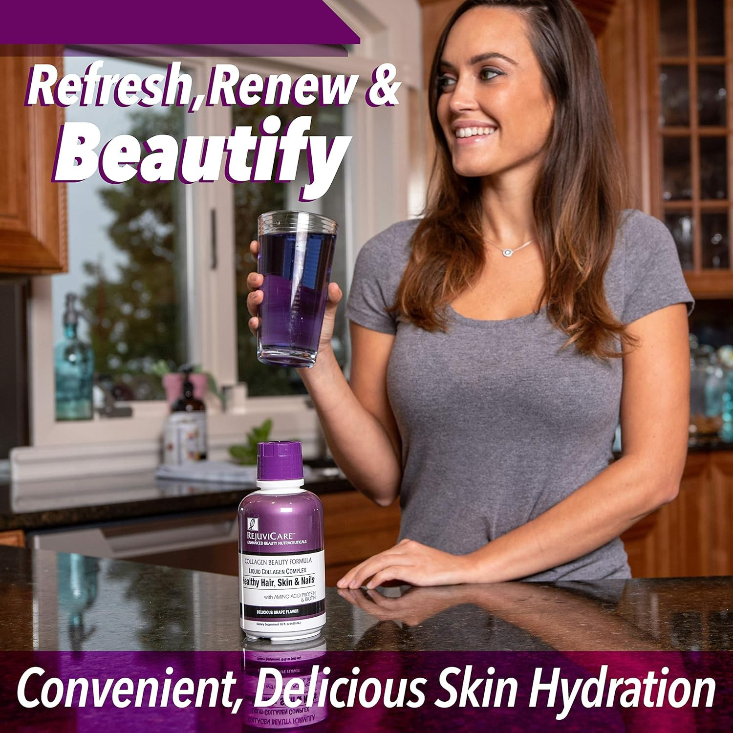 Rejuvicare Liquid Collagen Beauty Formula with Amino Acids, Protein and Biotin,
