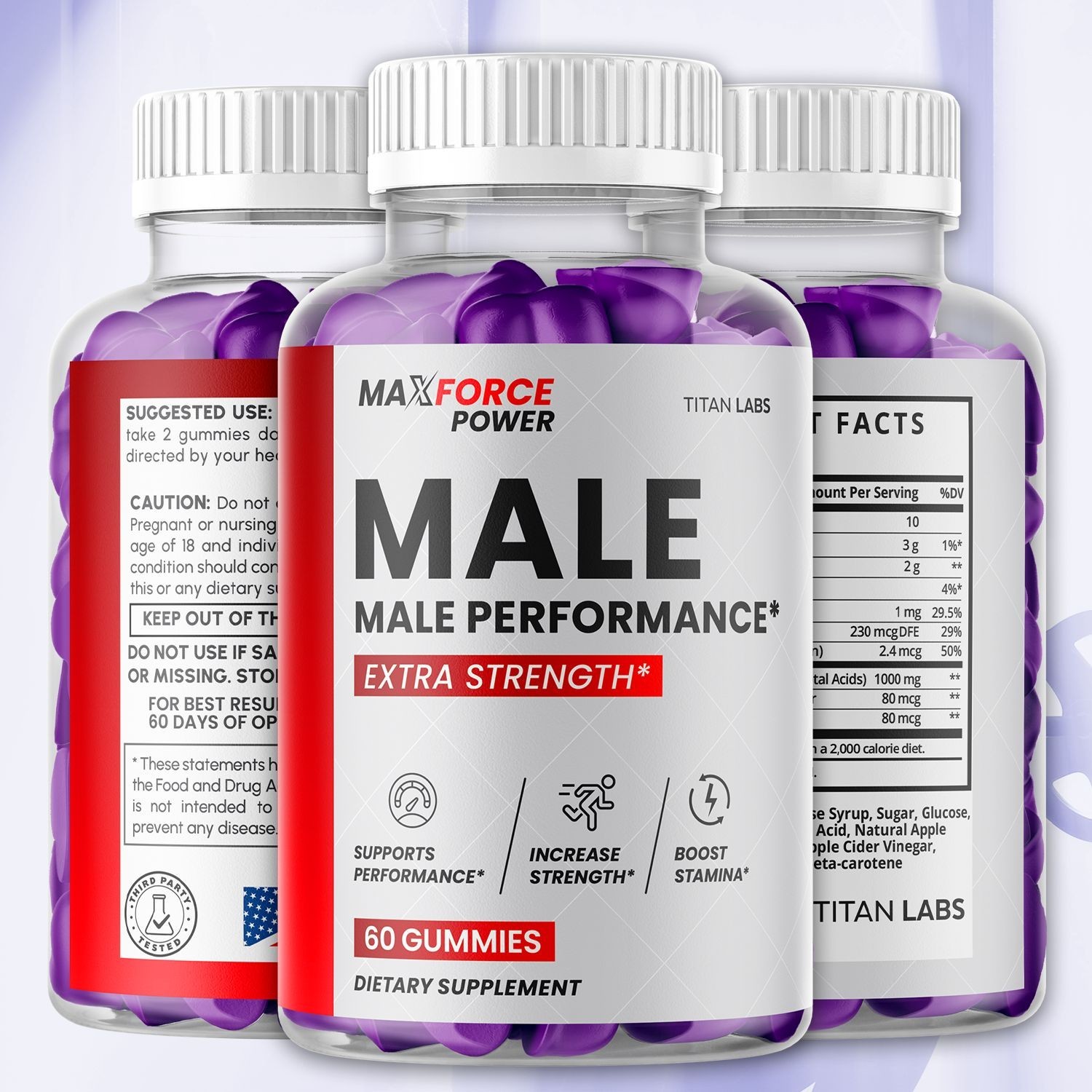 (1 Pack) Max Force Power Male Gummies Advanced Support Supplement 60 Gummies