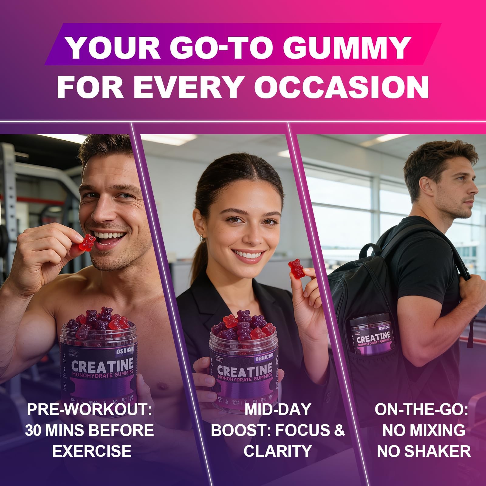 Oshicar Creatine Gummies For Women 3 Gummies 5G Creatine Monohydrate