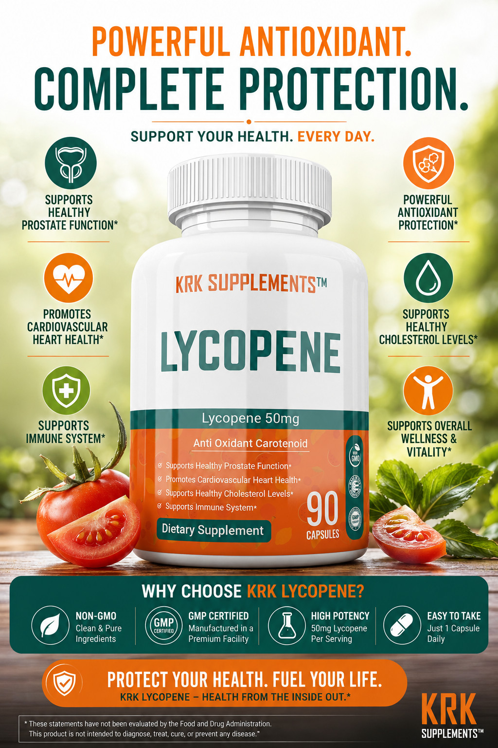 1 Bottle Lycopene 50mg Prostate Support Health Supplement