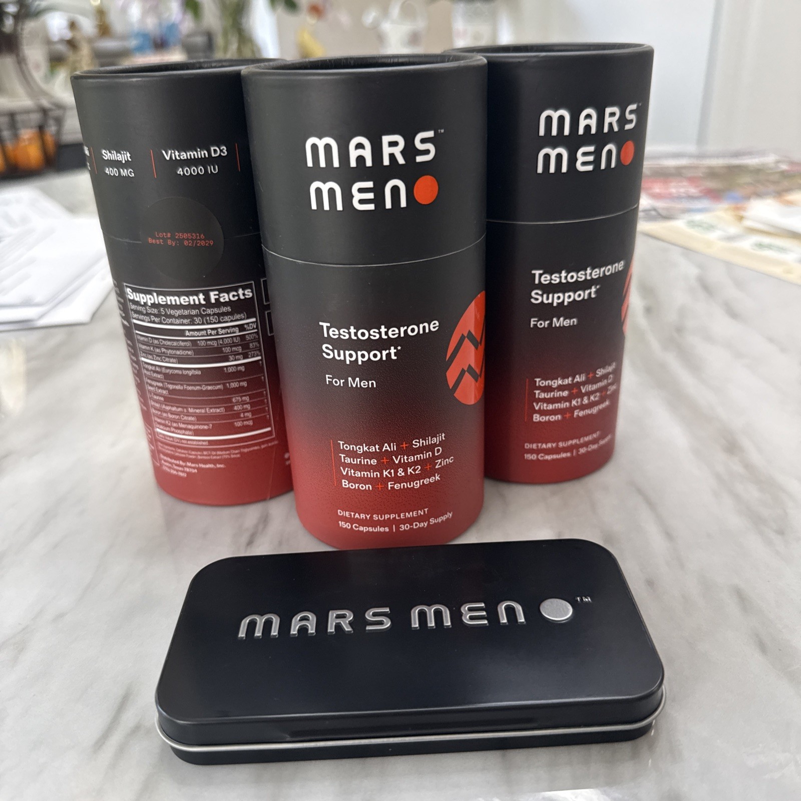 3 pk MARS MEN Natural Testo Support 150ct ea- 3 Month Supply Best with tin case