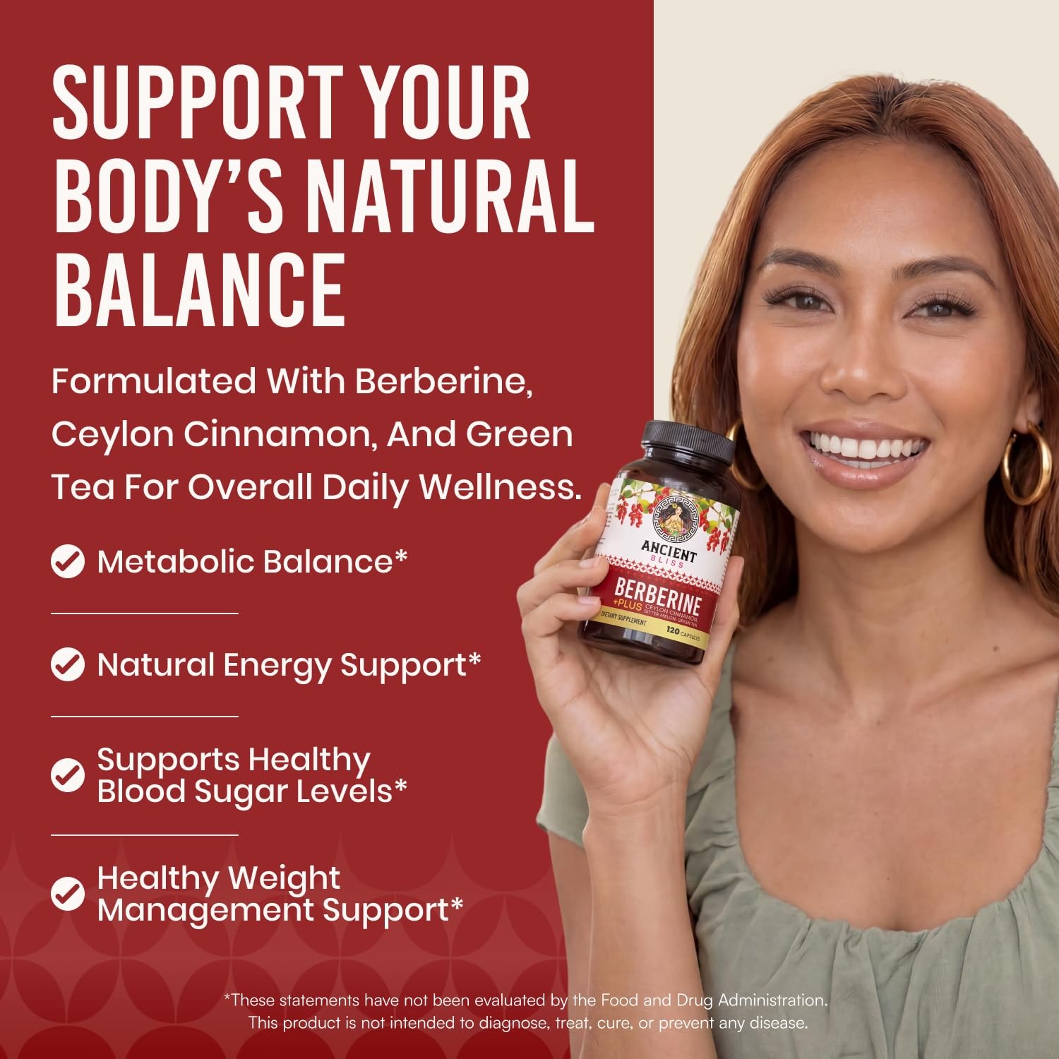 Ancient Bliss Berberine HCL 1200mg with Ceylon Cinnamon, Bitter Melon, and Gr…