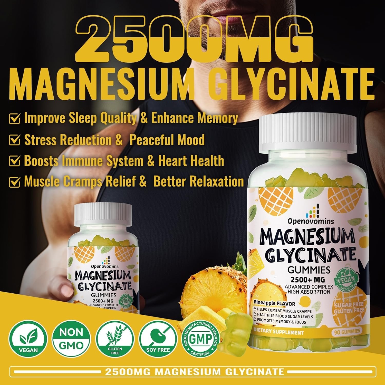 Magnesium Glycinate Gummies 2500mg – Sugar Free Magnesium Potassium Supplement w