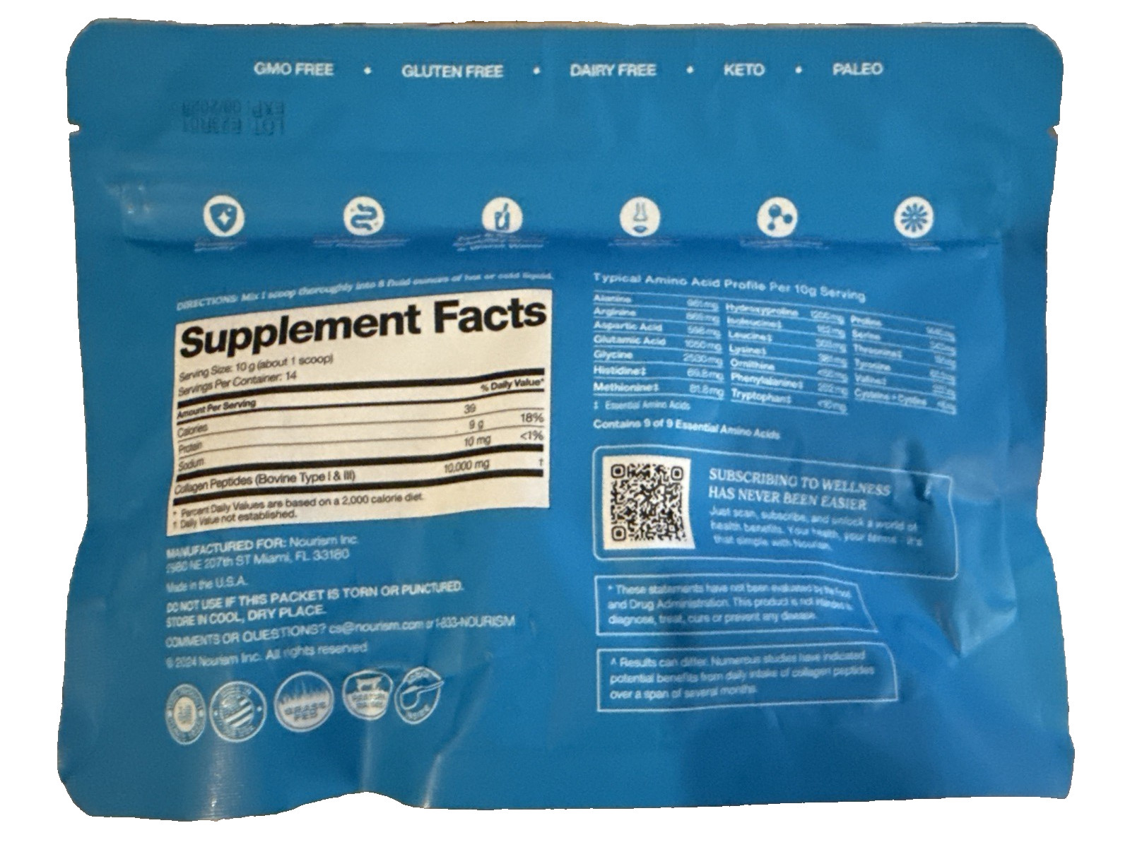 Collagen Peptides Powder Unisex Hydrolyzed Types I & III 14 Serving EXP 8/28 NEW