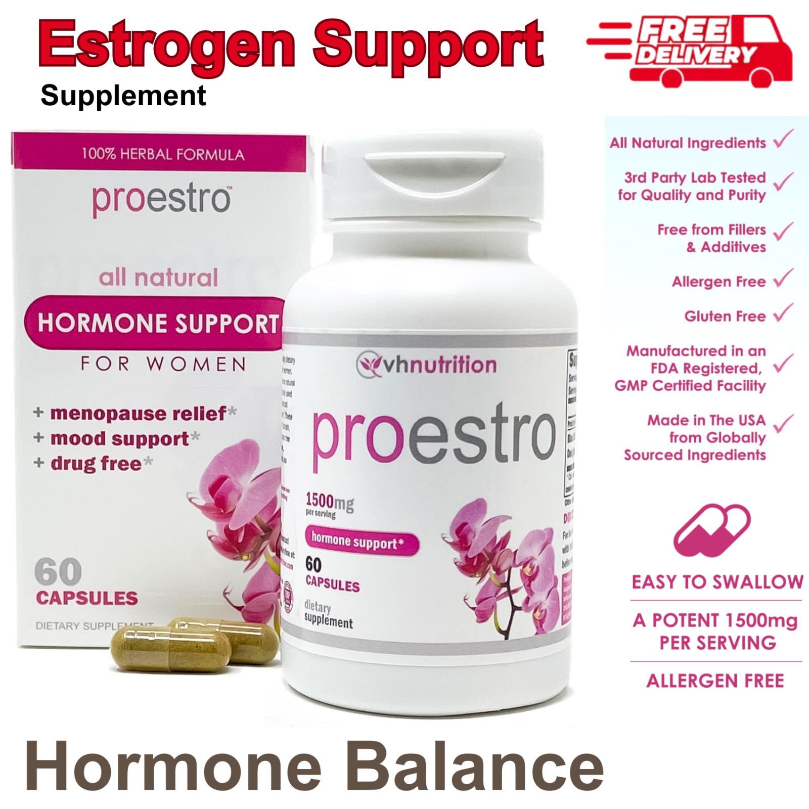 PROESTRO | Estrogen Support Supplement for Women | 60 Easy-to-Swallow Capsules