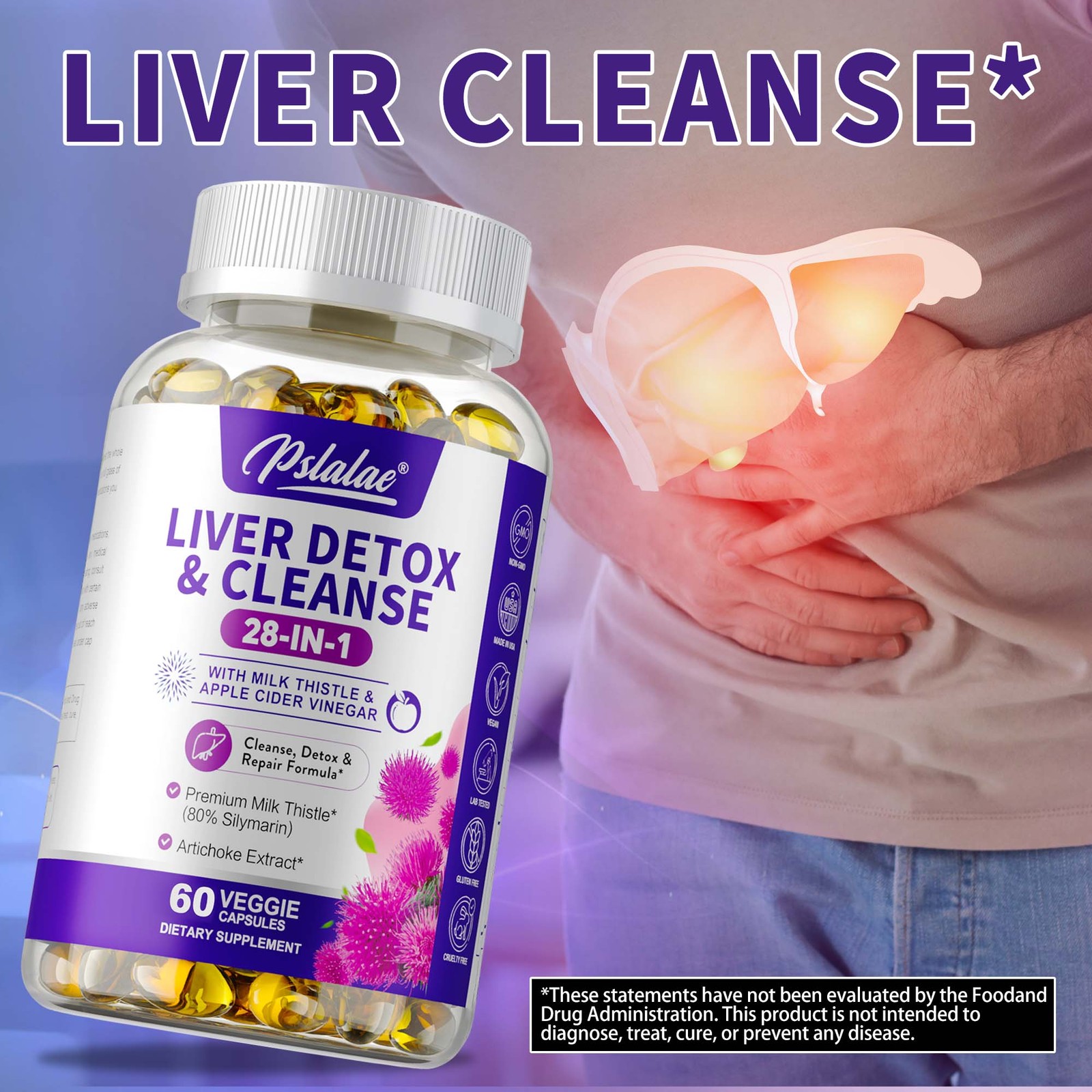 28-In-1 Liver Detox & Cleanse 1430mg – Milk Thistle, Dandelion, Kidney Support