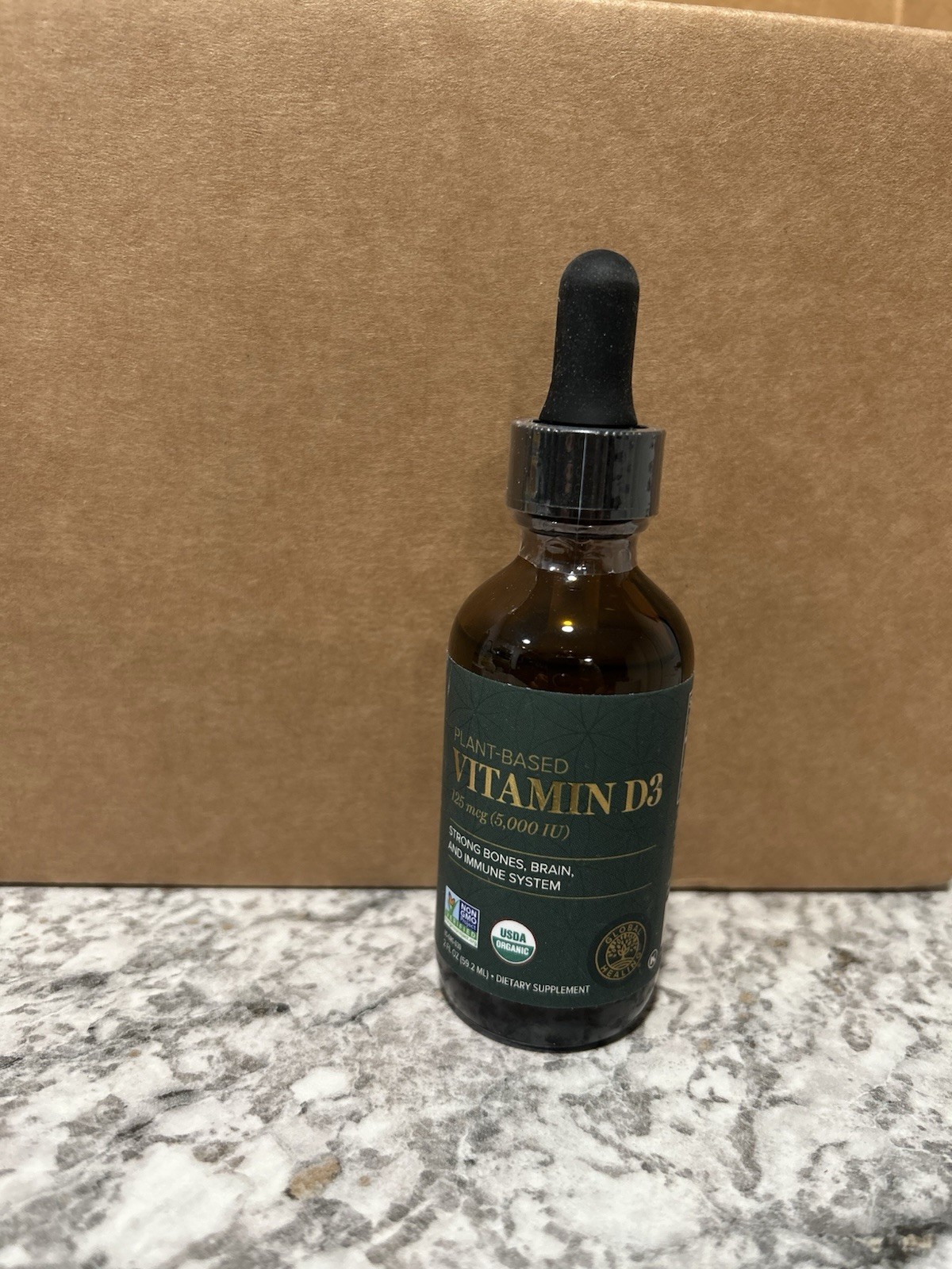 Global Healing Vitamin D3 Lichen Liquid Drops 125mcg 2 fl oz Vegan Unflavored