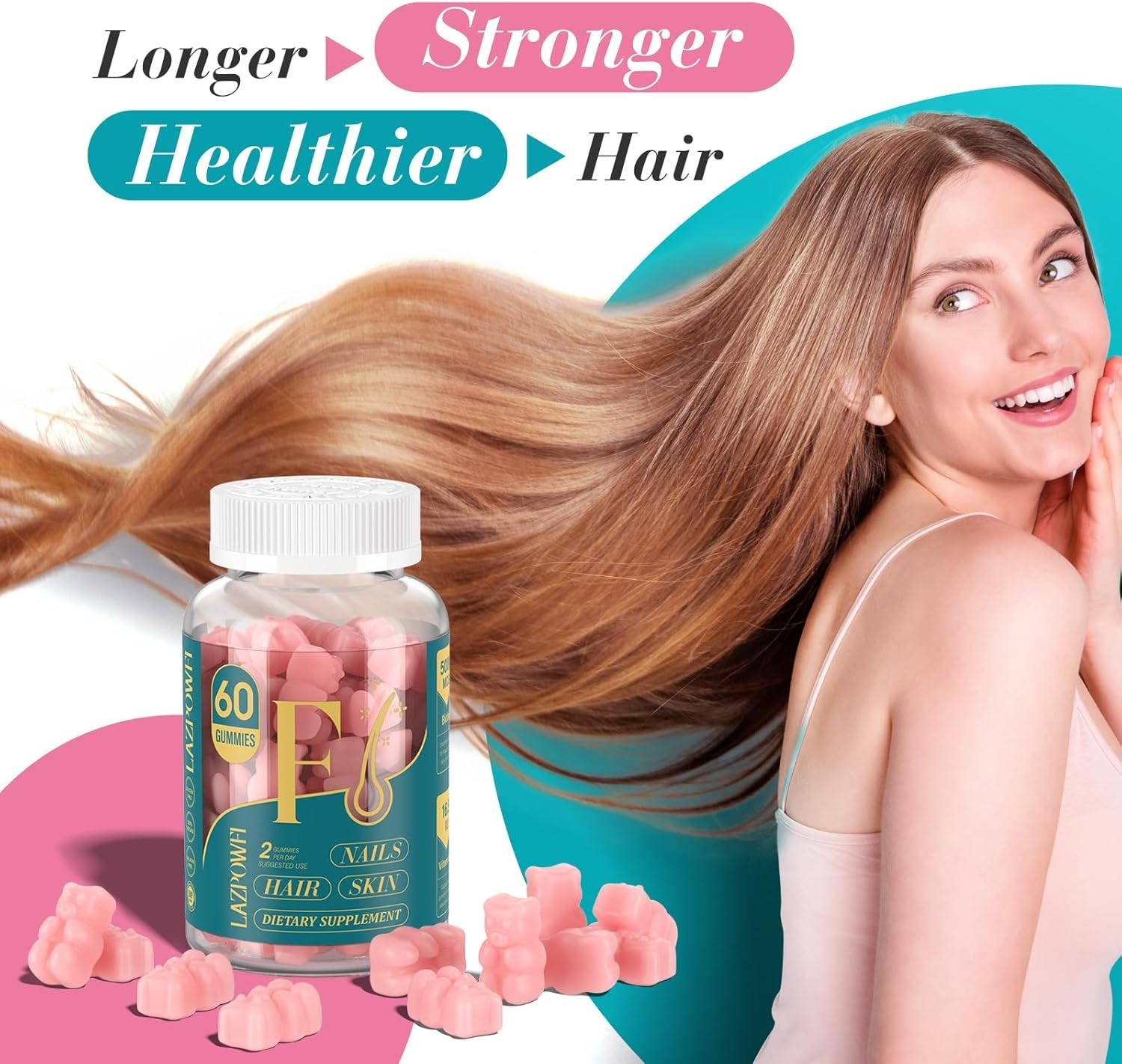 30-Day Supply Biotin Gummies – Supports Hair and Nail Health, 60 Count