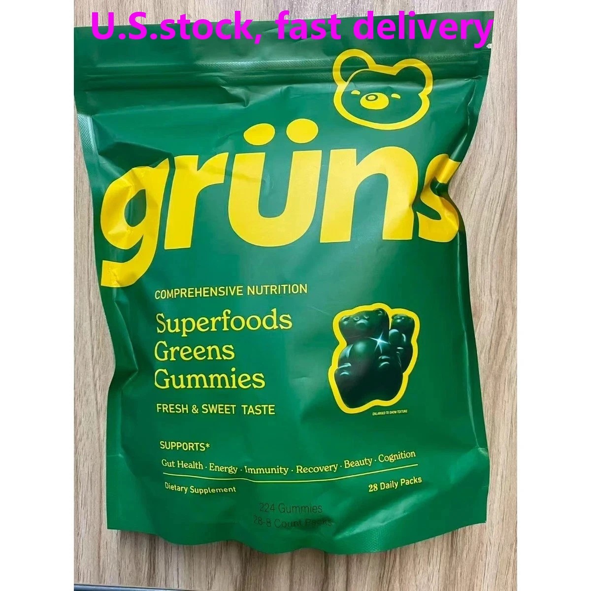 Gruns SuperFood Greens Gummies – Low Sugar – 28 Pack