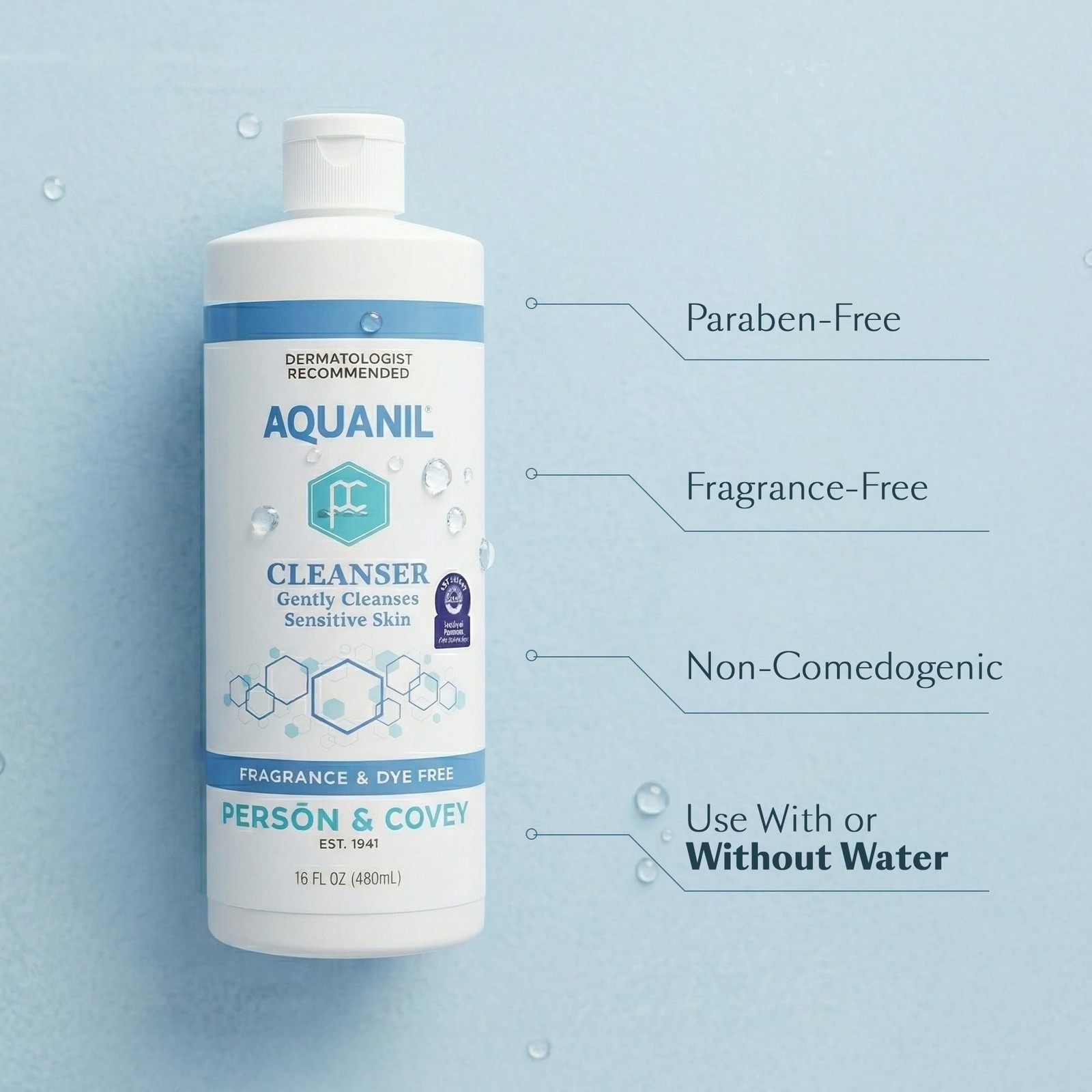 Aquanil Cleanser – 16 Oz Pack of 3, Lipid‑Free Sensitive Skin Care |