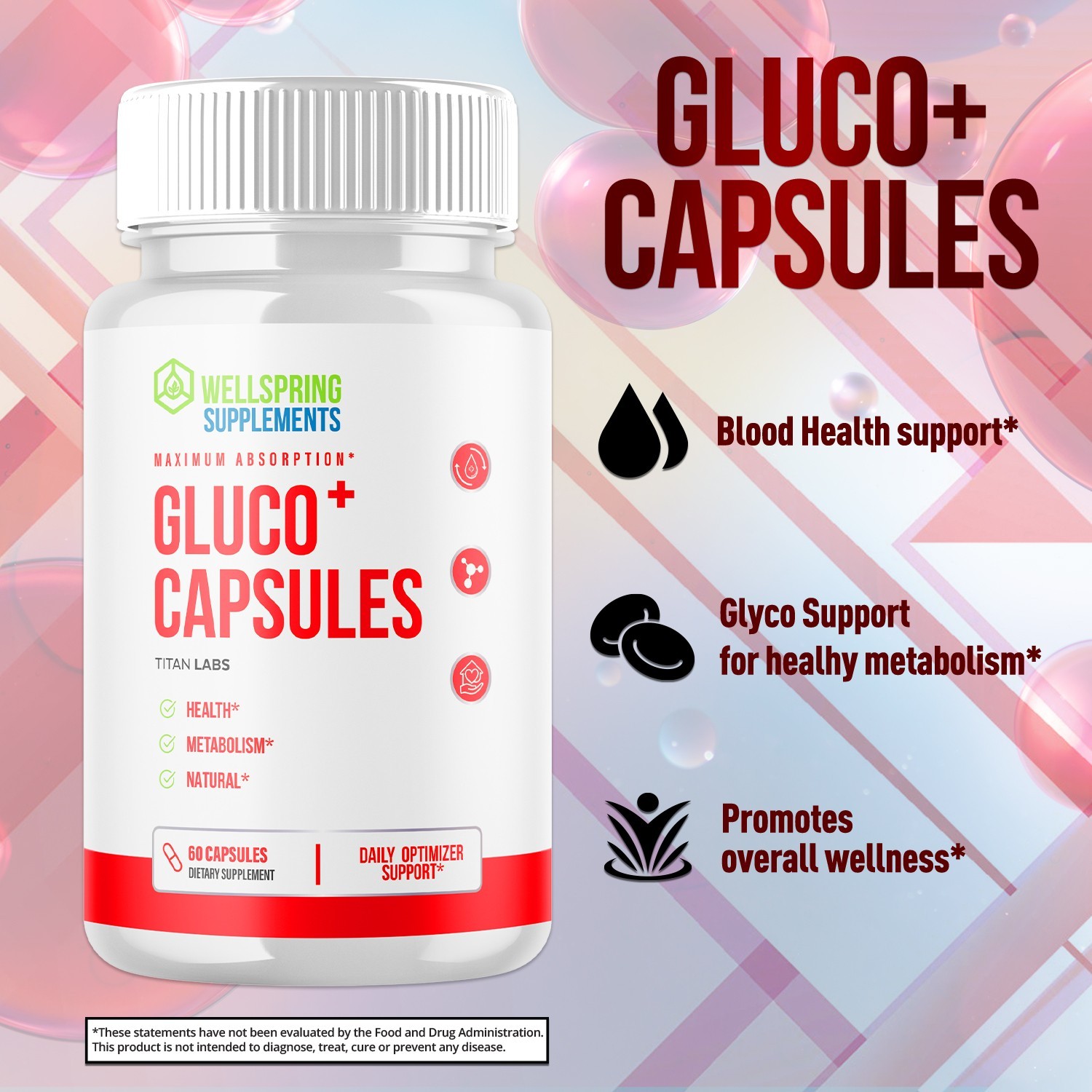 (1 Pack) Gluco+ Advanced Blood Health Support Supplement Gluco Plus 60 Capsules