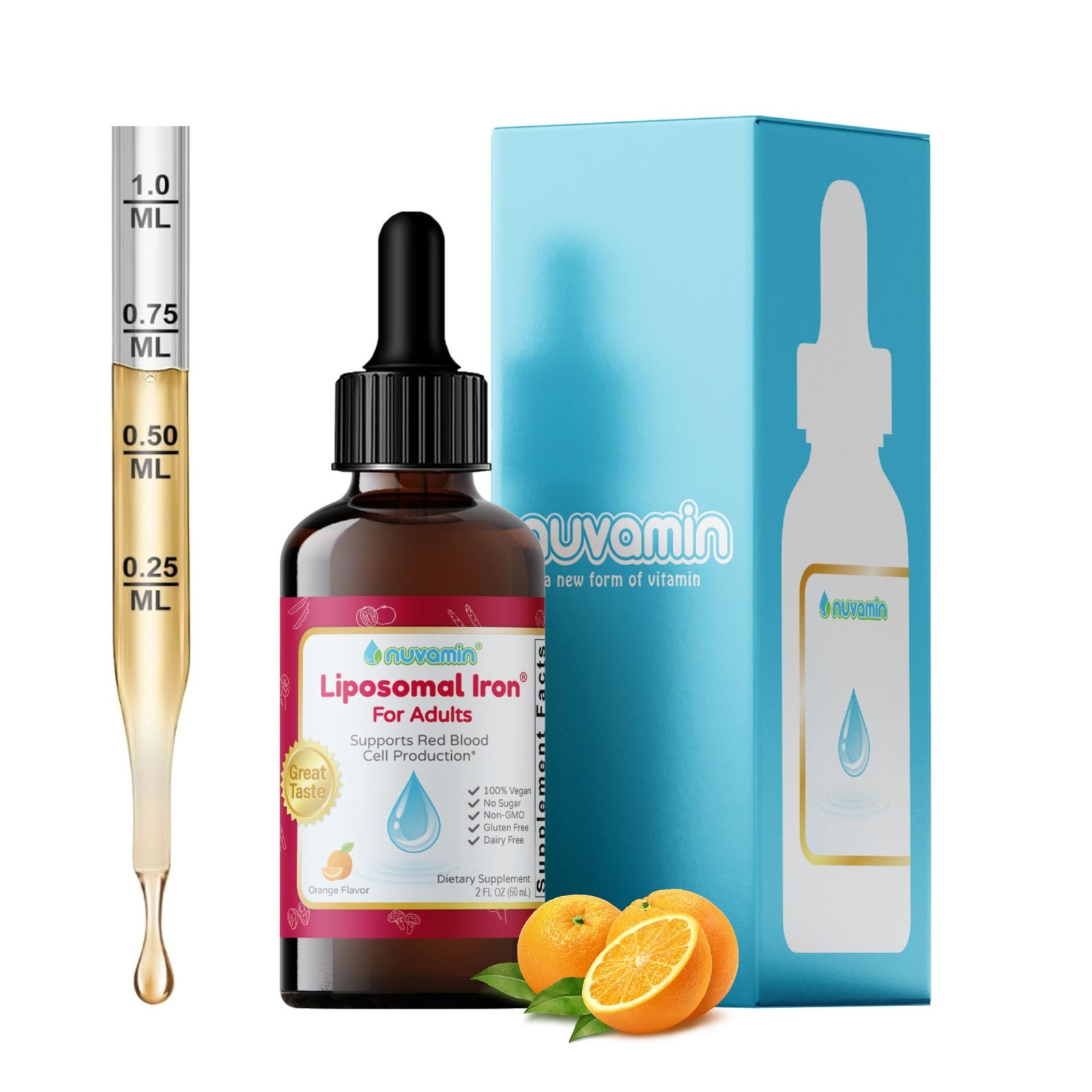 Liquid Liposomal Iron Drops 2oz – High Absorption, No Aftertaste, Orange Flavor,