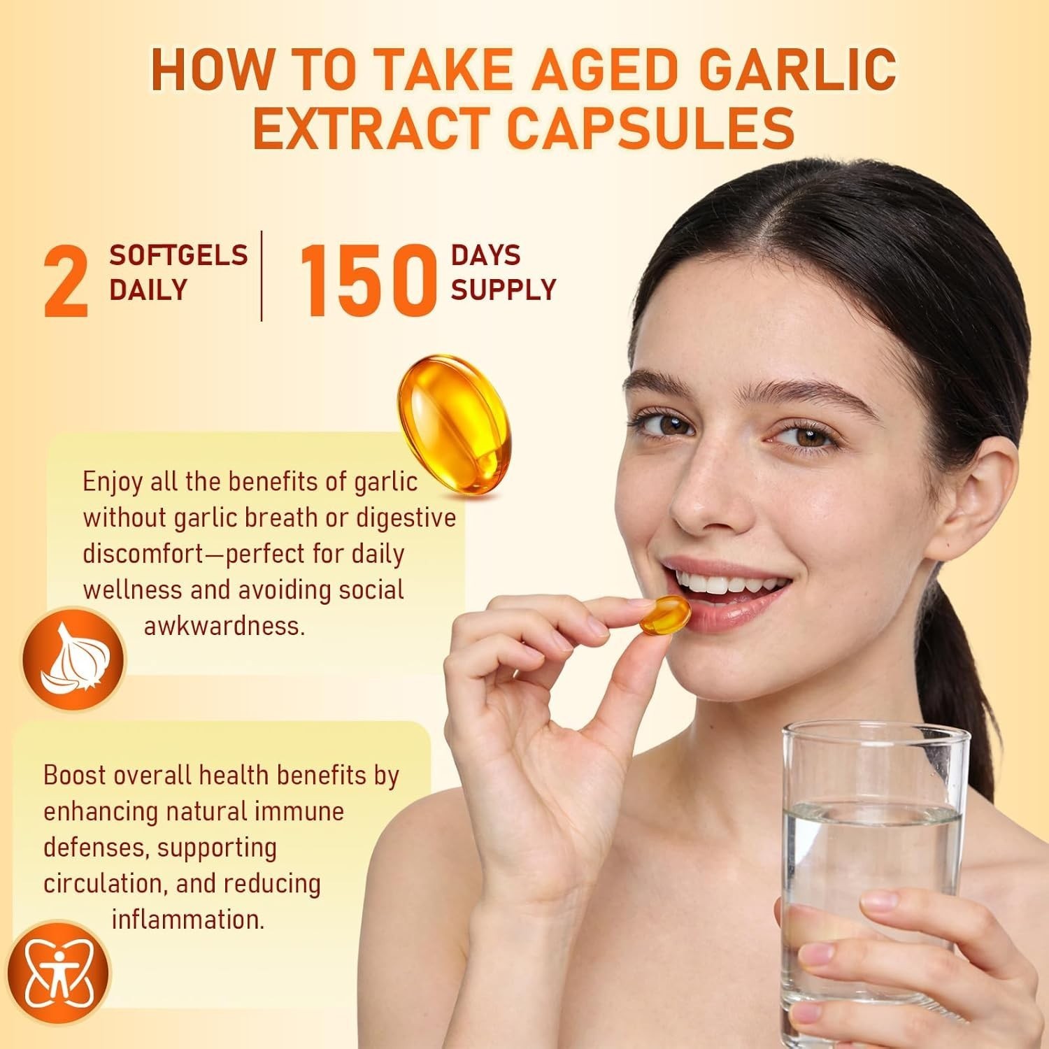 Odorless Garlic 7500mg Per Servings, 300 Softgels | 2 Years Aged Garlic Extra…