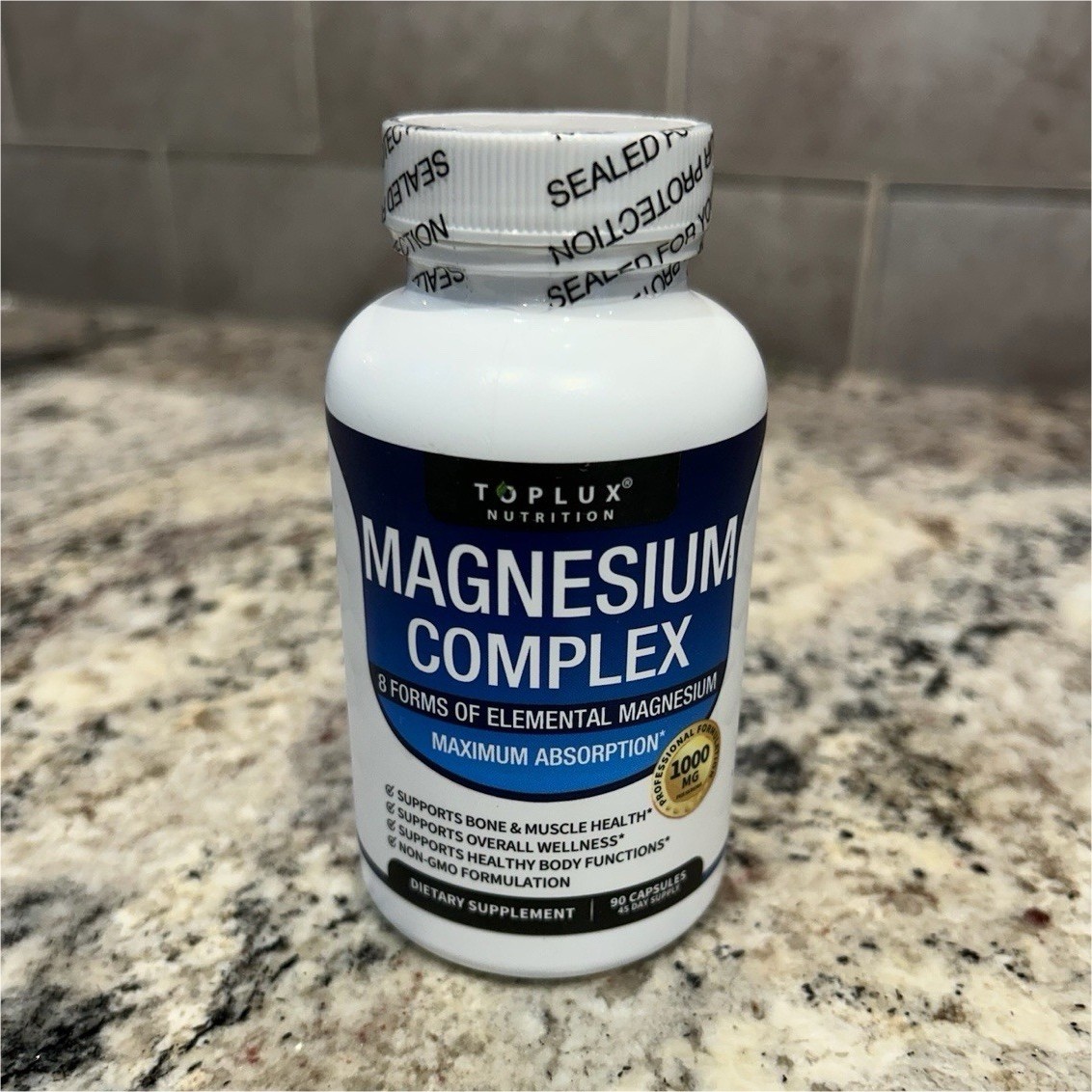 Toplux Nutrition Magnesium Complex 1000mg Non-GMO Capsules Bone & Muscle 90