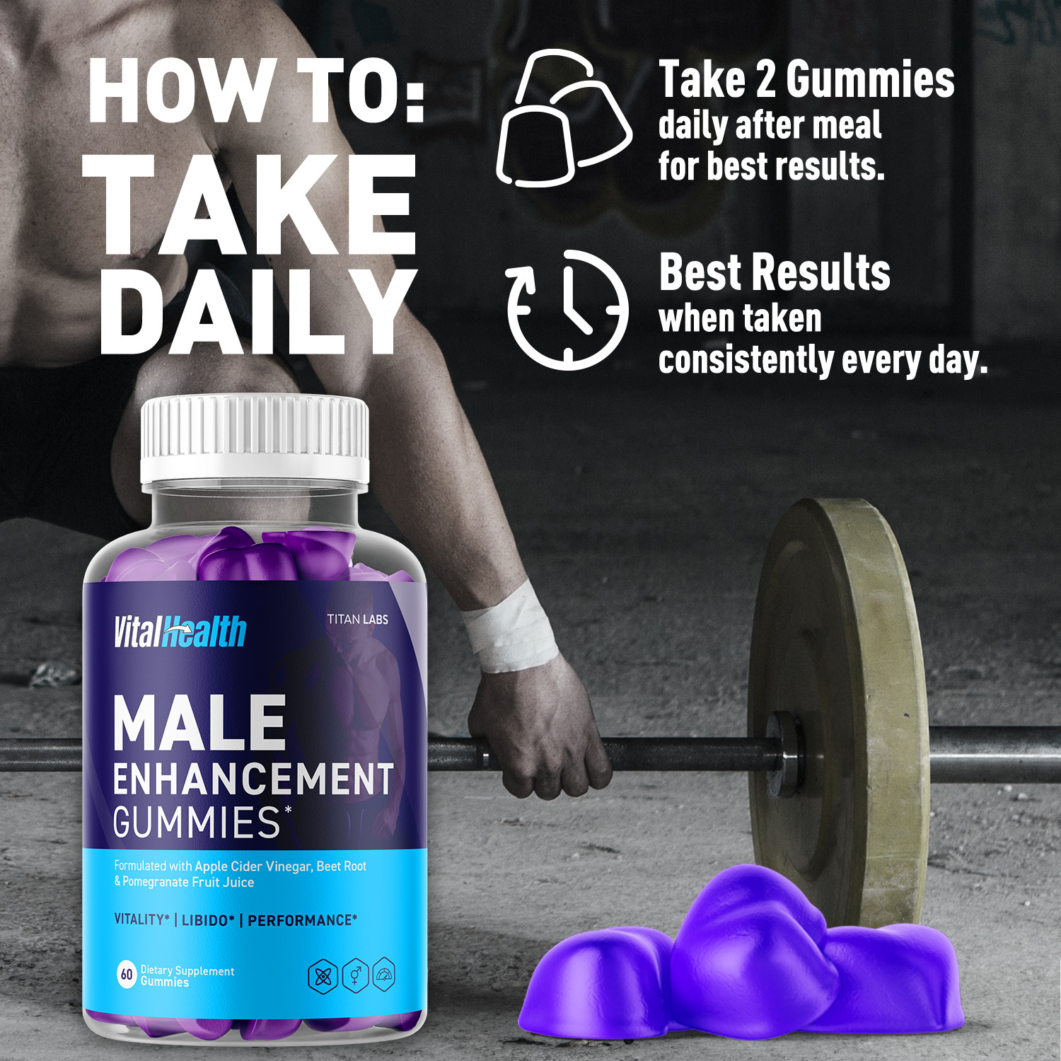 (1 Pack) VitalHealth Gummys Male Health Support Vitamin Vital Health 60 Gummies