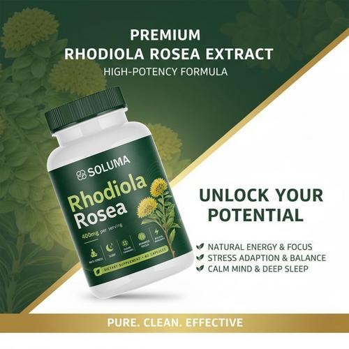 Soluma Rhodiola Rosea, 400mg Per Serving features Bioperine, 60 Capsules (1Set)