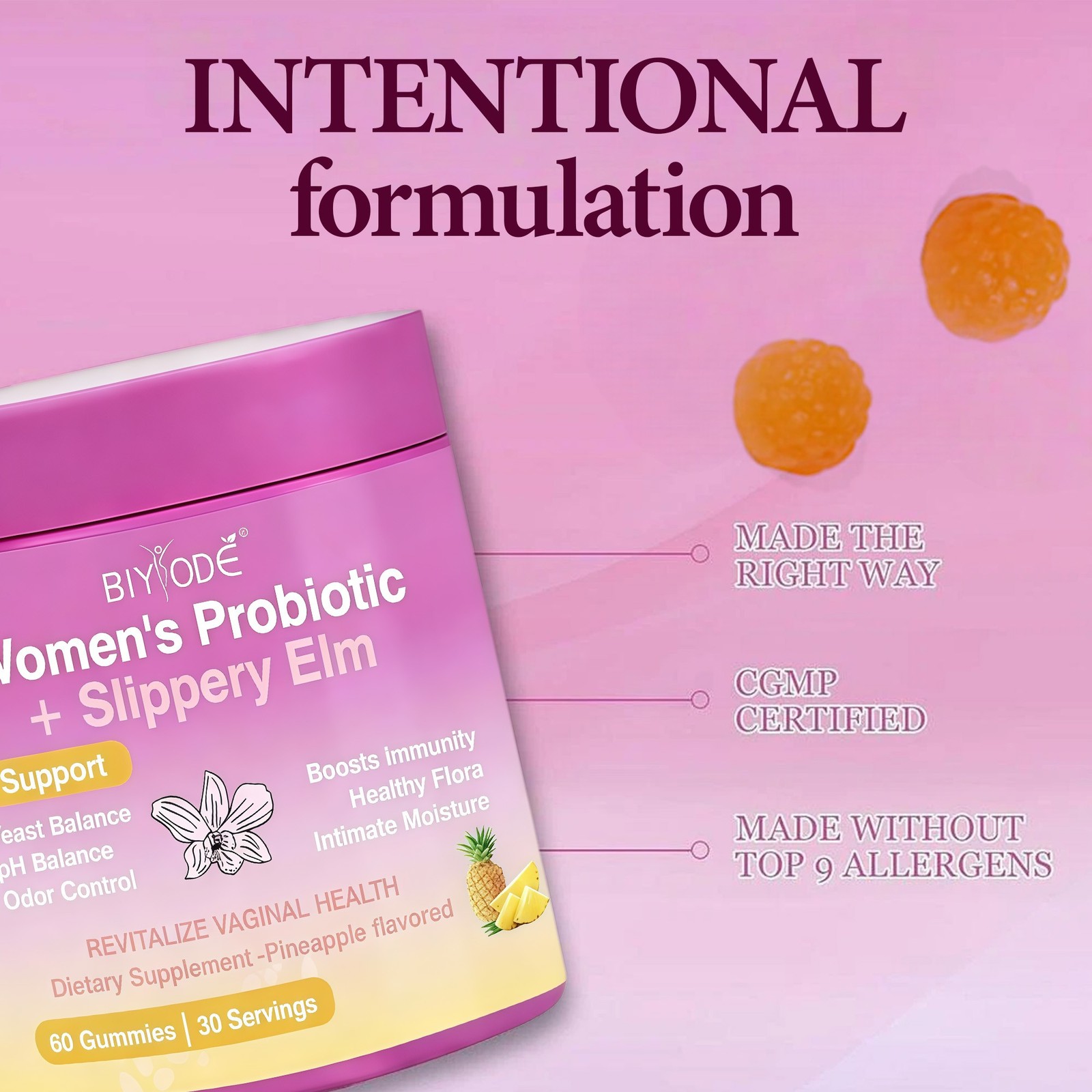 1-5PCS Feminine Probiotics Gummies Slippery Elm & Counts Women 60 Prebiotics