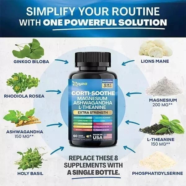 CORTI-SOOTHE Cortisol Magnesium Ashwagandha L-theanine – Relieve Stress-2PCS