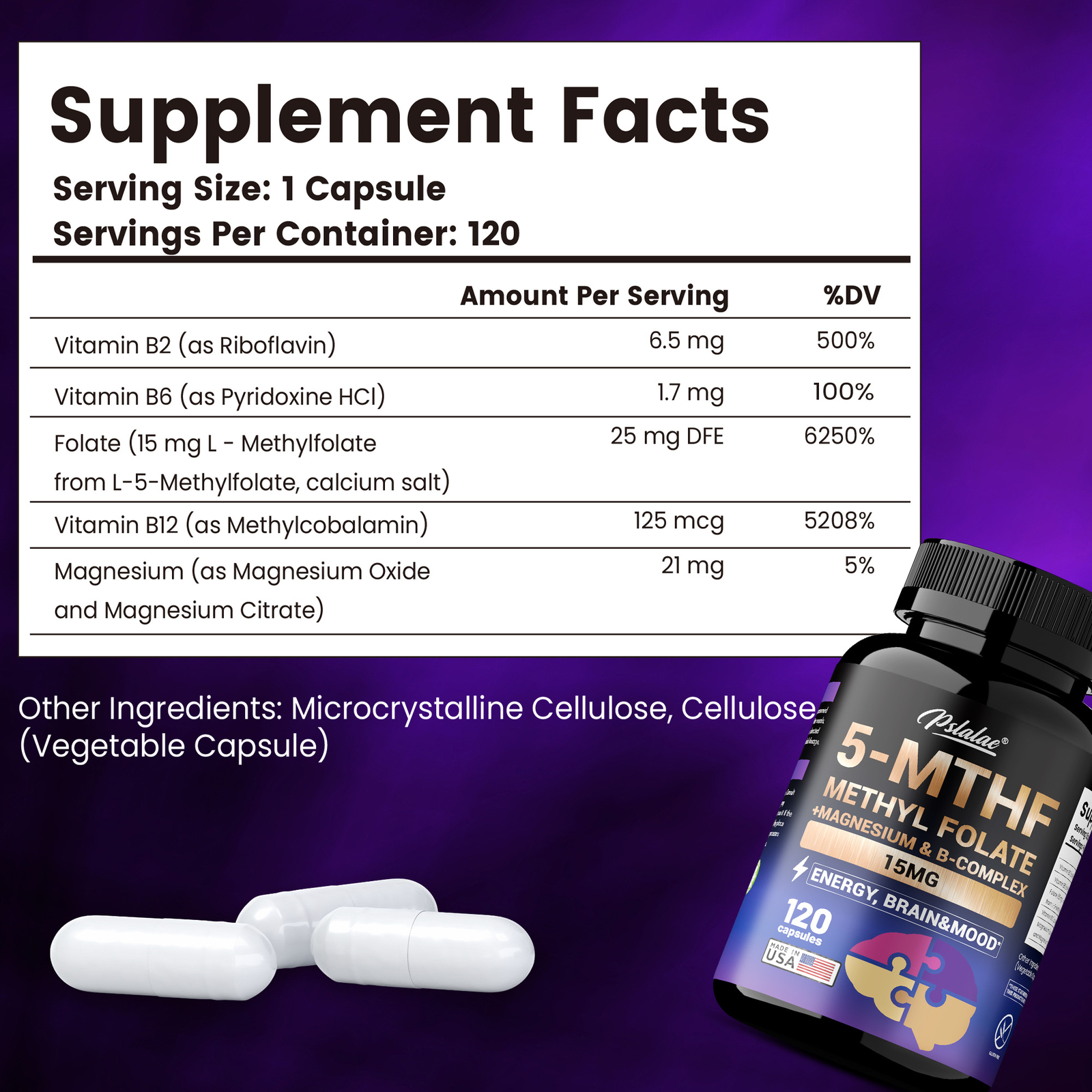 5-MTHF Methylfolate – Brain Health and Mood Support, Memory Enhancement, Focus