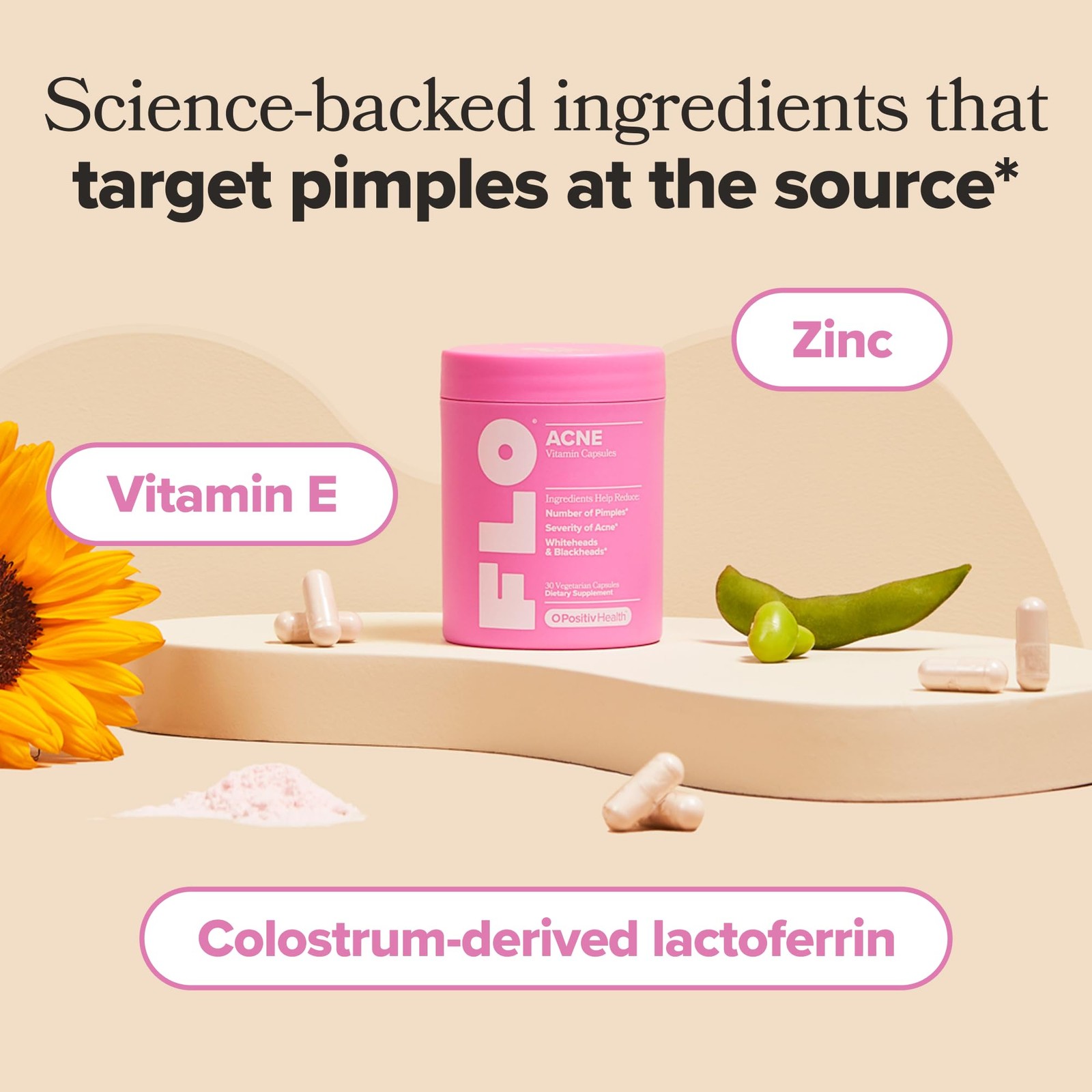 O Positiv FLO Acne Capsules – Reduce Number and Severity of Pimples, Whiteheads,