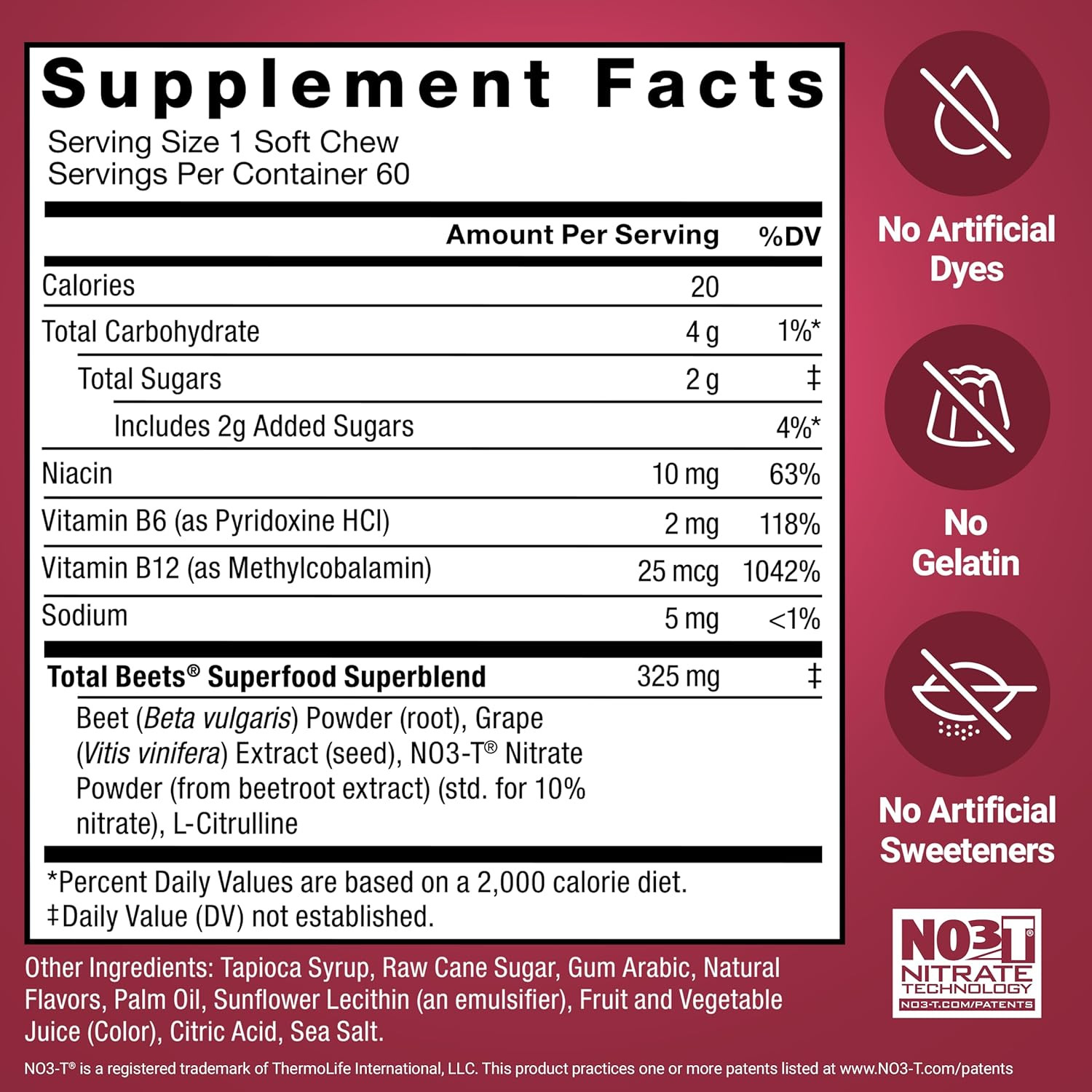 Force Factor Total Beets Soft Chews with Beetroot, Nitrates, L-Citrulline, Grape