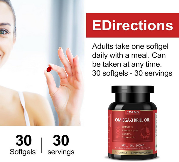 EKANG Krill Oil 500mg Omega 3 EPA DHA Astaxanthin 30/60/120Softgels
