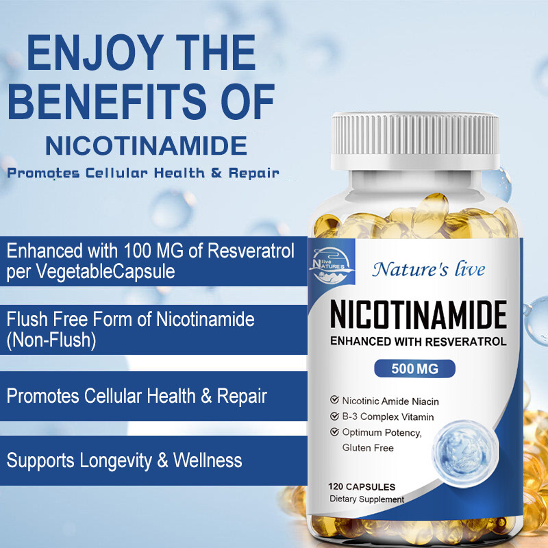 500MG Nicotinamide Vitamin B3 Supplement, 120 Capsules, Anti-aging Skin Health