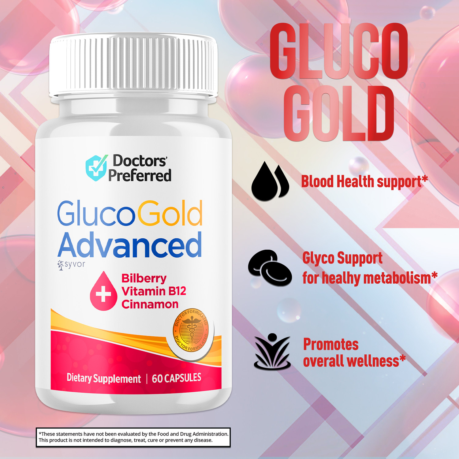 (1 Pack) Gluco Gold Blood Balance Advanced Support Glycogen Supplement 60 Caps