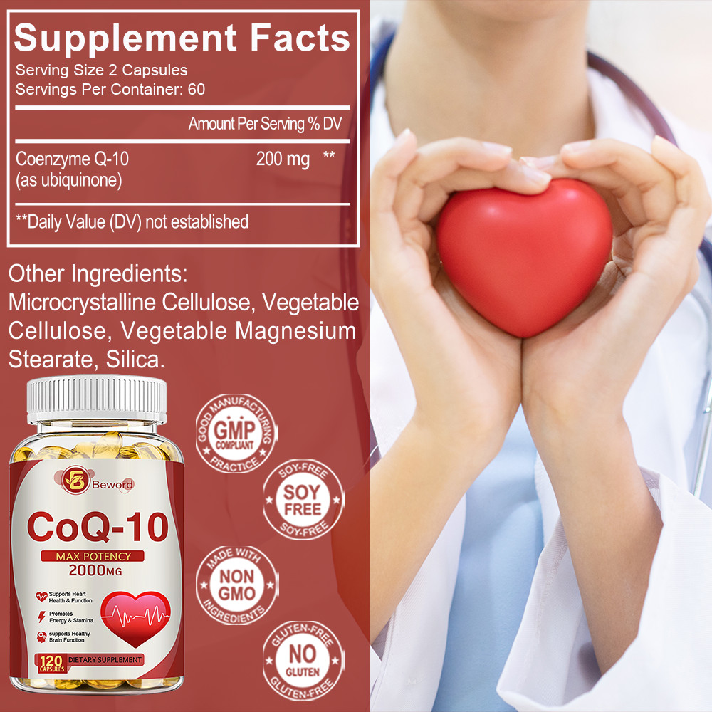 CoQ 10 Coenzyme Q10 Vegan Softgel 2000mg Cardiovascular Heart Health 120Capsules