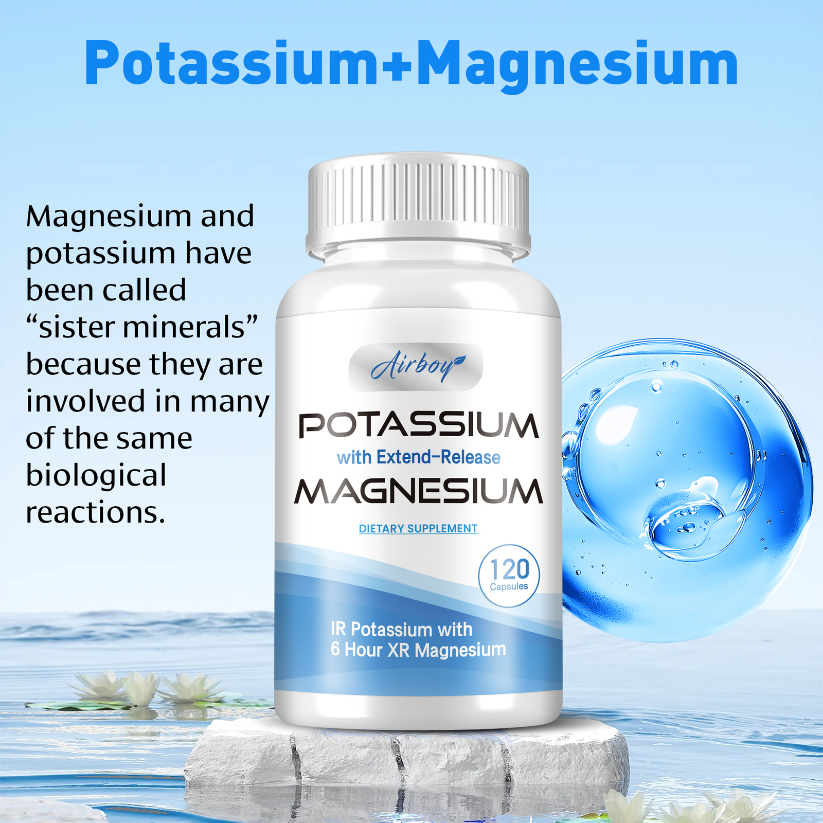 Potassium + Magnesium – Supports Blood Pressure and Heart Health, Muscle Health.
