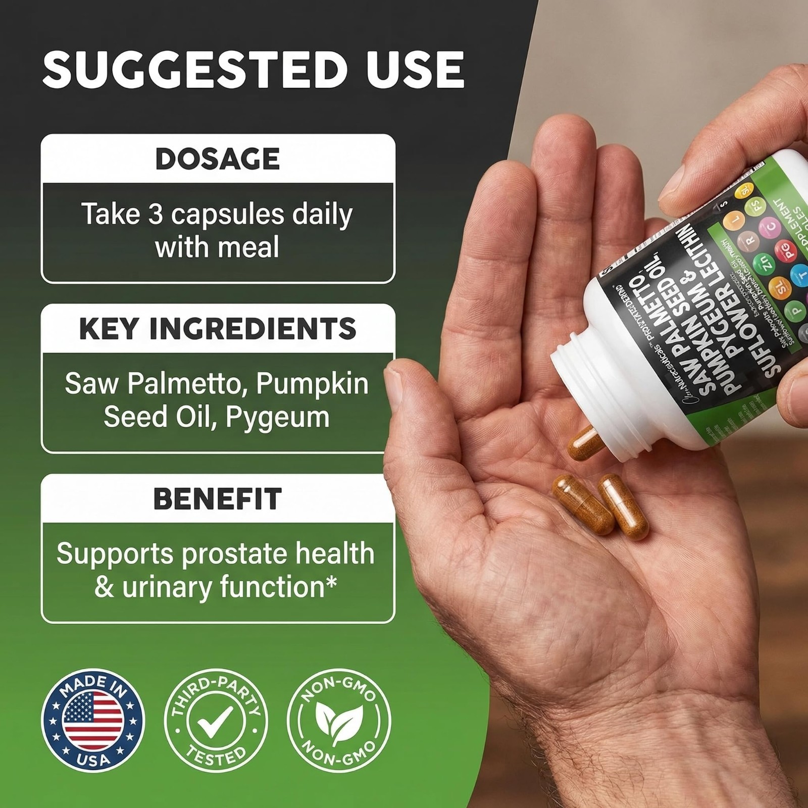 Prostate Health Supplements for Men – Saw Palmetto, Pumpkin Seed Oil, Lycopene –