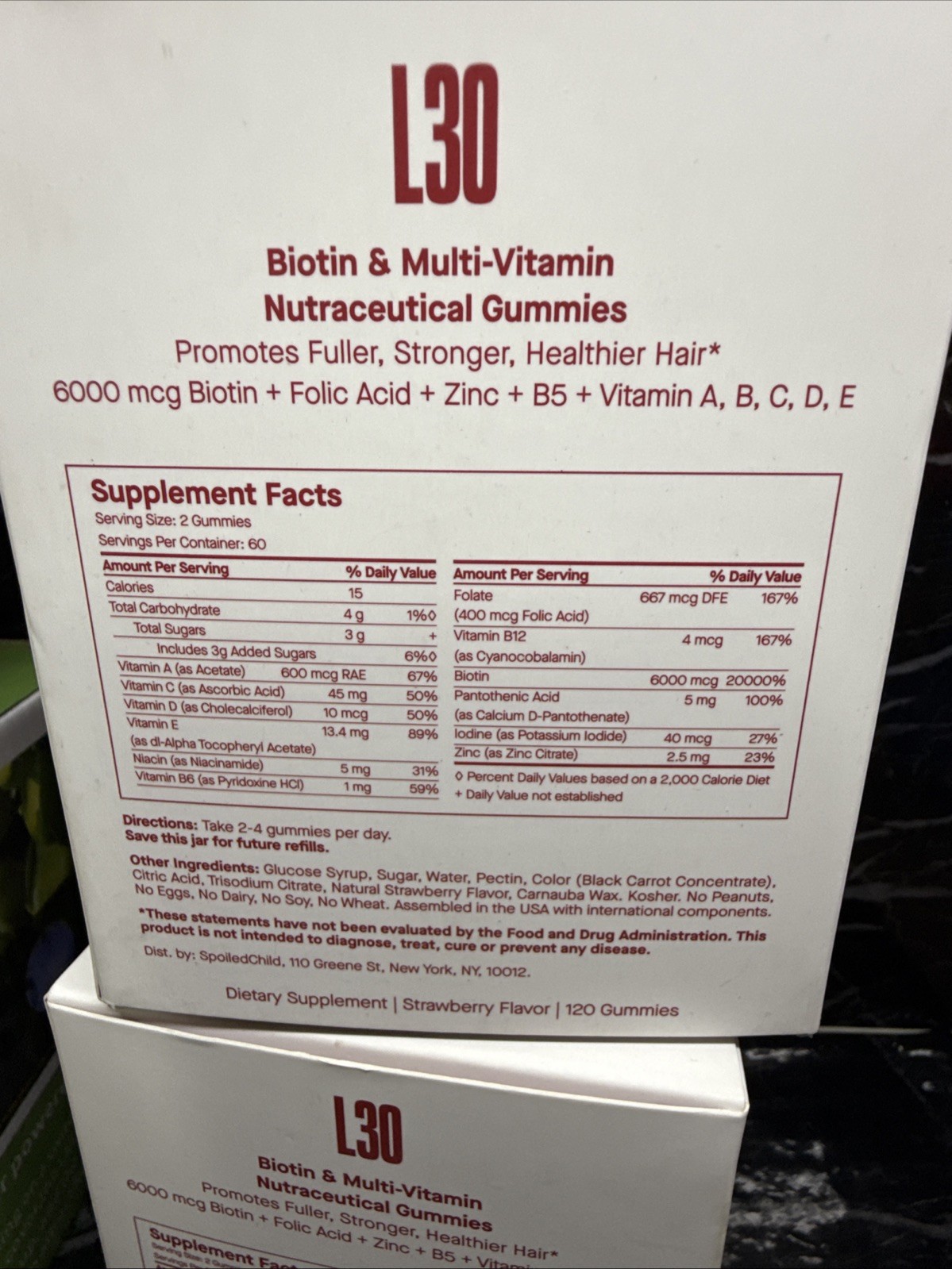 2x Spoiled Child L30 Biotin & Multi-Vitamin 240 Hair Gummies New in box