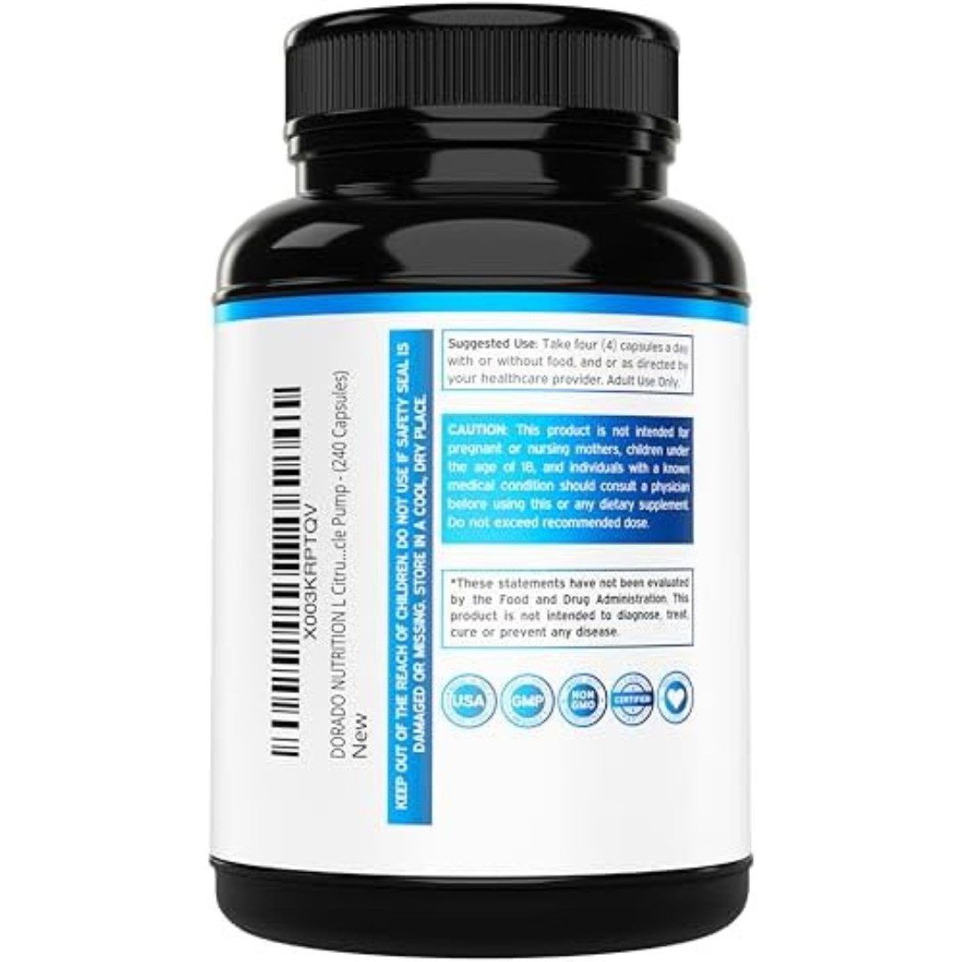 L-Citrulline 3000mg GMP Certified & Non-GMO Free Form Amino 240 Capsules
