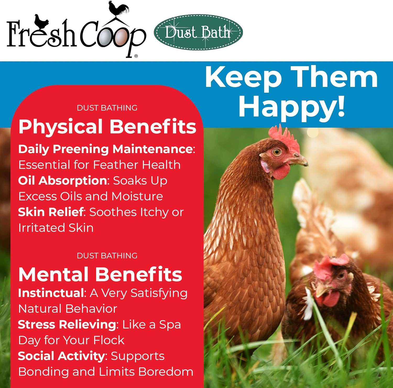 Fresh Coop Dust Bath, 20Lbs (Pack of 2) – Food-Grade Diatomaceous Earth & Calciu
