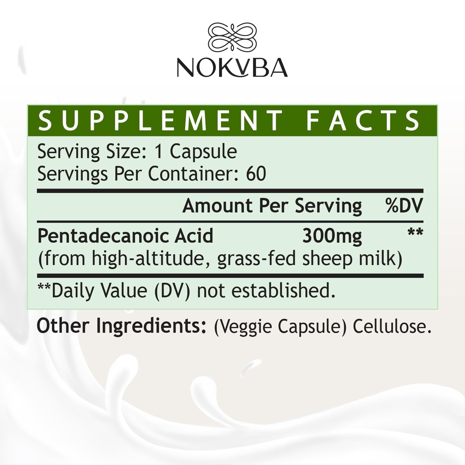 Nokuba Pentadecanoic Acid C15:0 Supplements 300mg High-Altitude Sheep Milk Sourc
