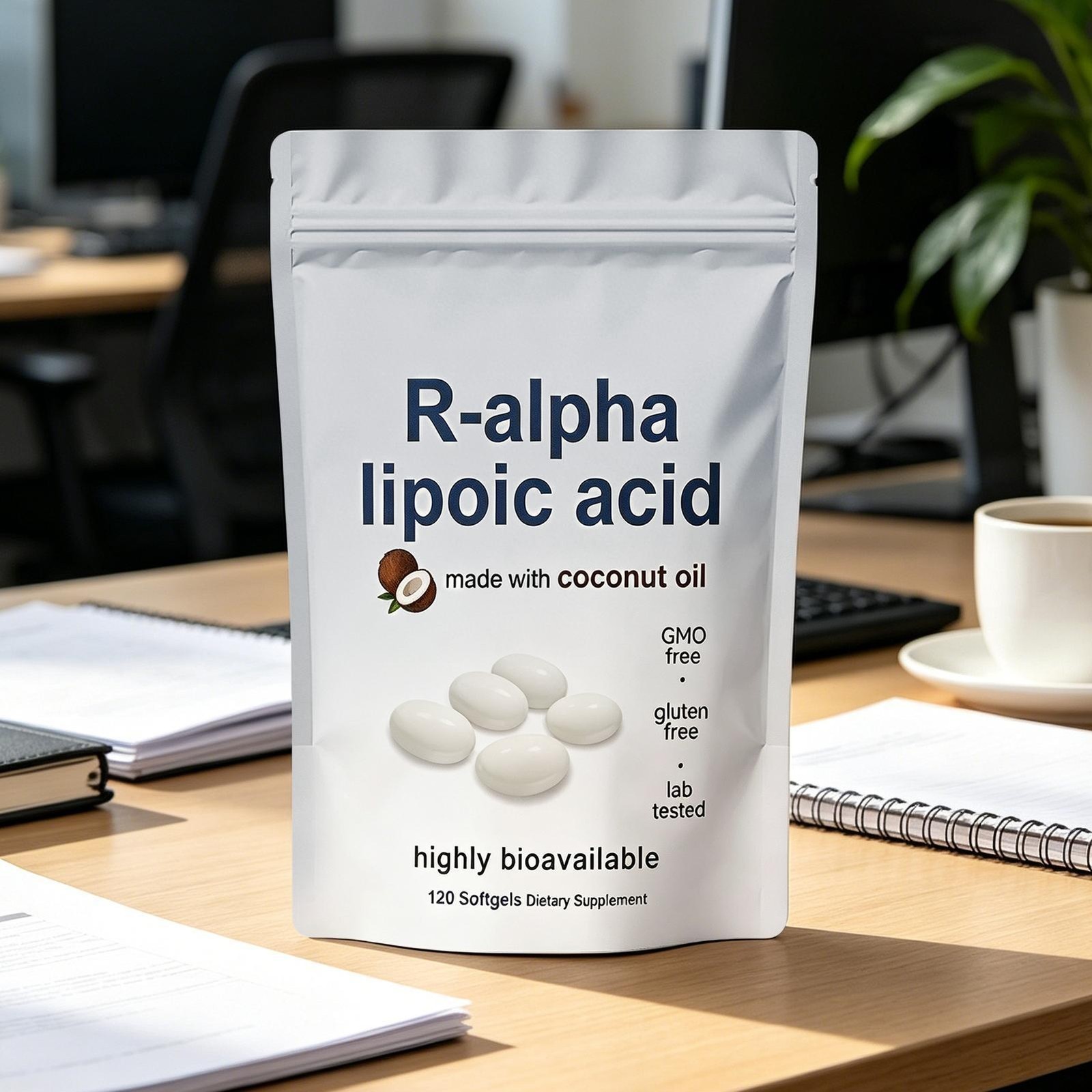 R-alpha Lipoic Acid 600mg With MCT Oil, 120 Softgels, Antioxidant Support