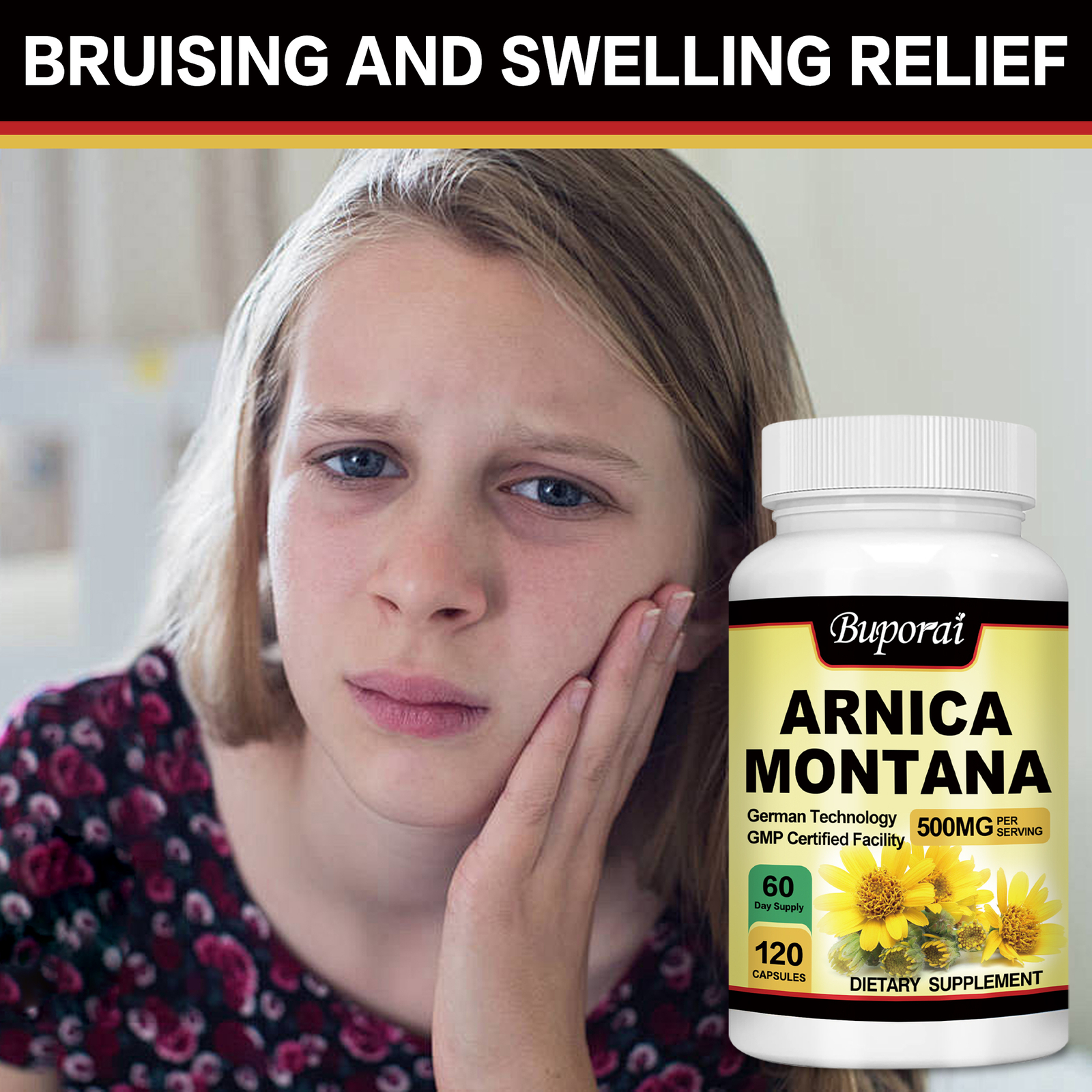 Arnica Montana 500mg -Anti-Inflammatory Support, Reliever for Swelling & Bruises